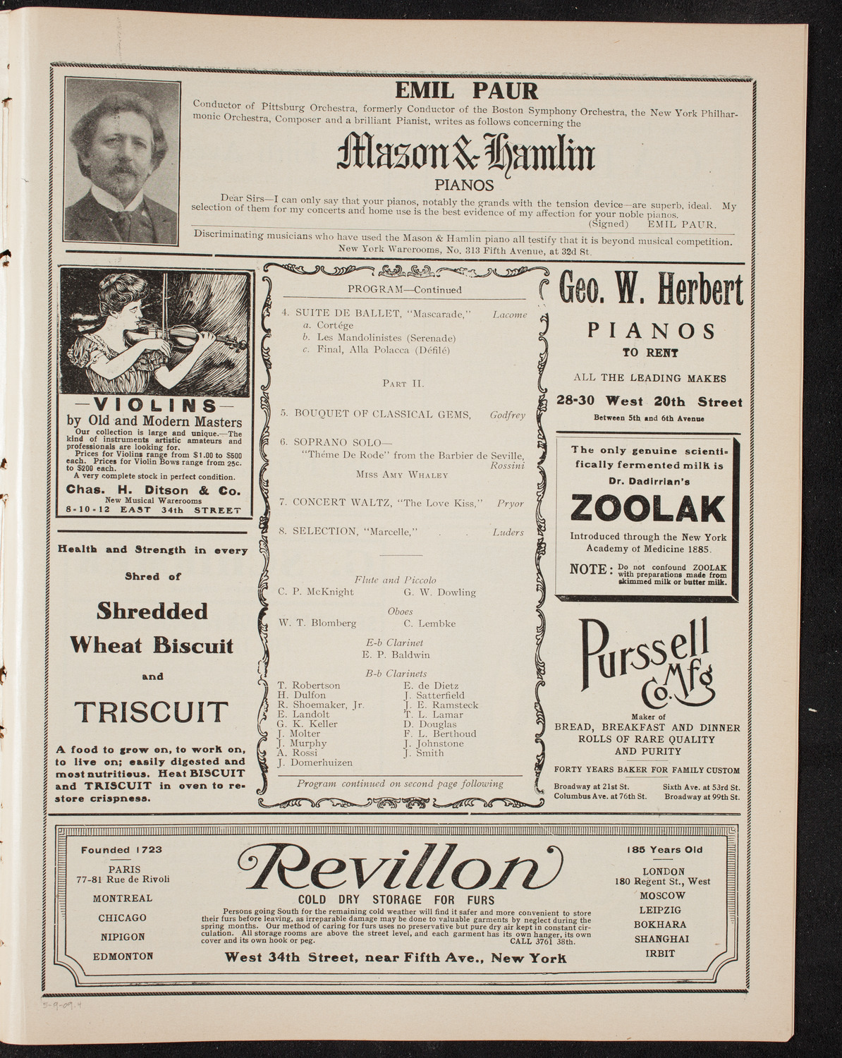 Amicitia Amateur Band, May 9, 1909, program page 7