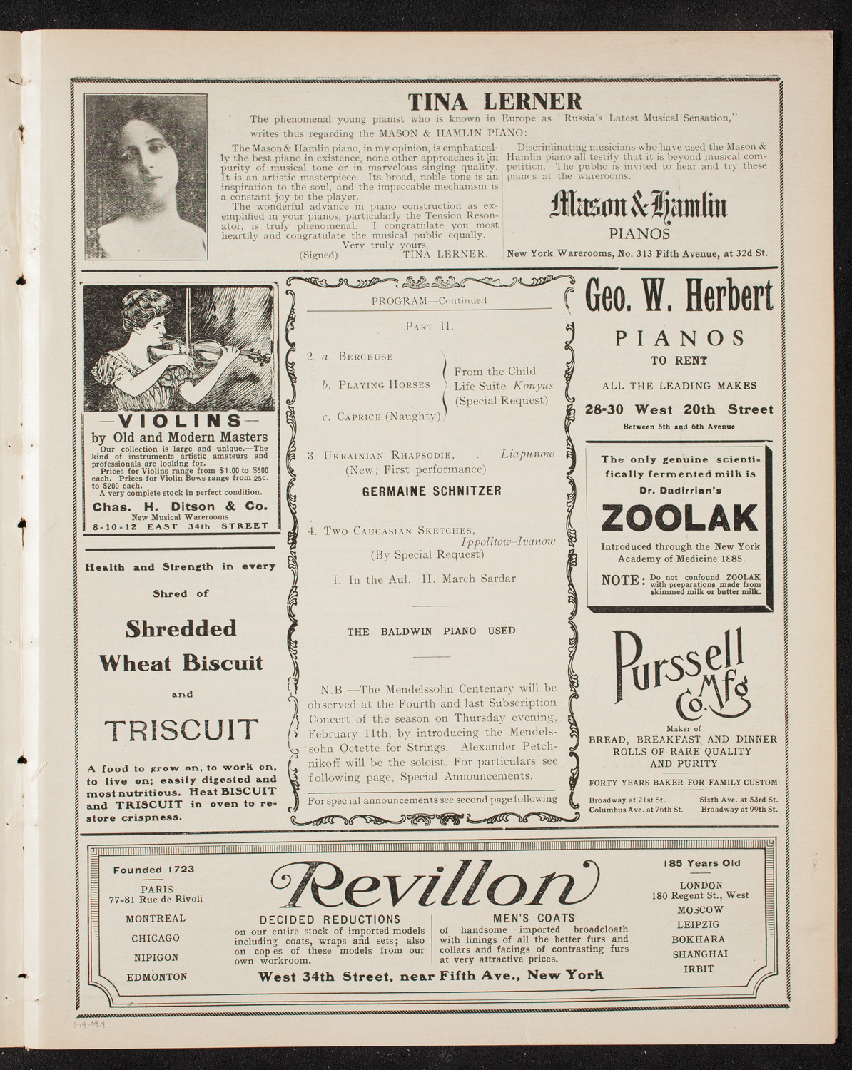 Russian Symphony Society of New York, January 14, 1909, program page 7