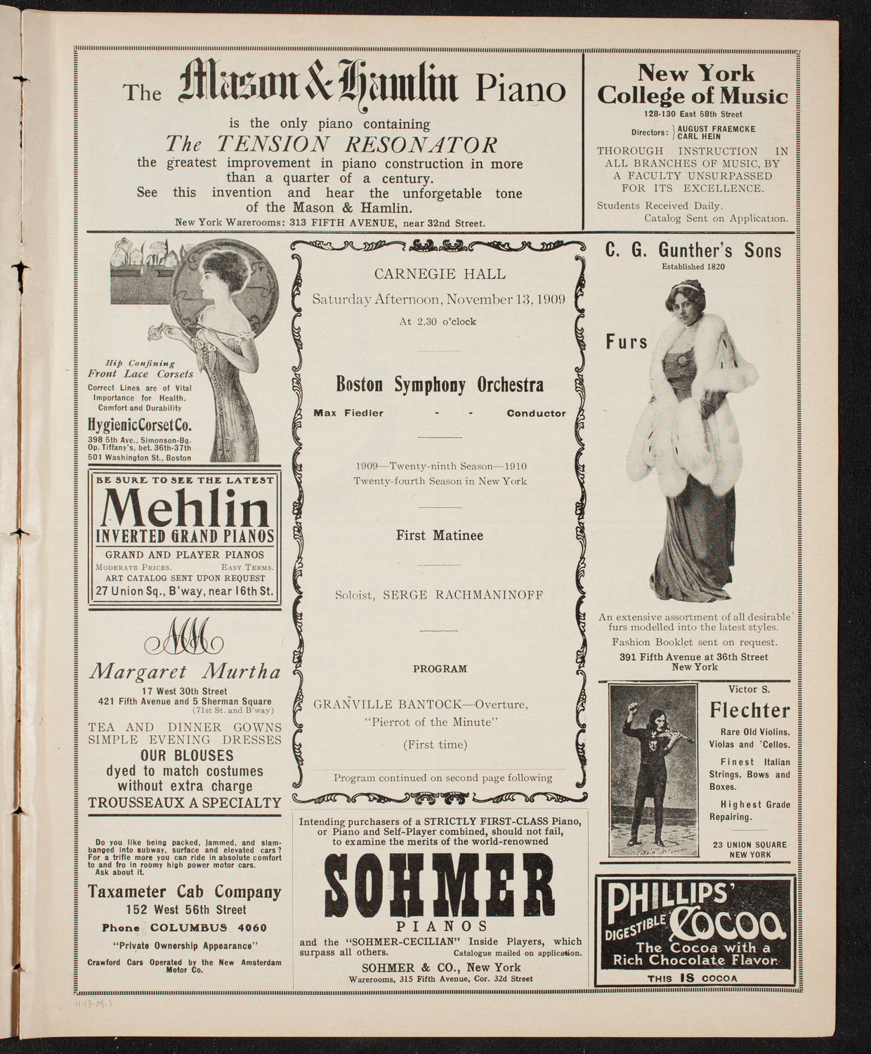 Boston Symphony Orchestra, November 13, 1909, program page 5