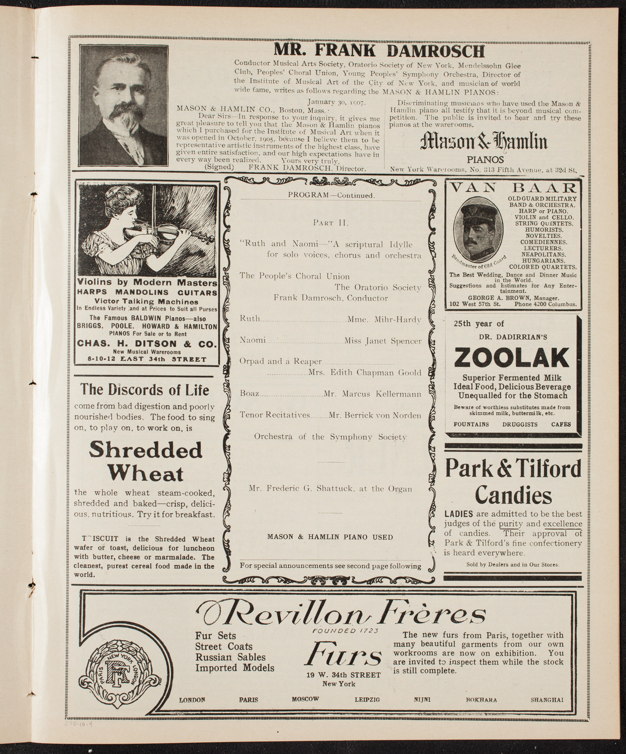 Tribute: Leopold Damrosch, February 15, 1910, program page 7