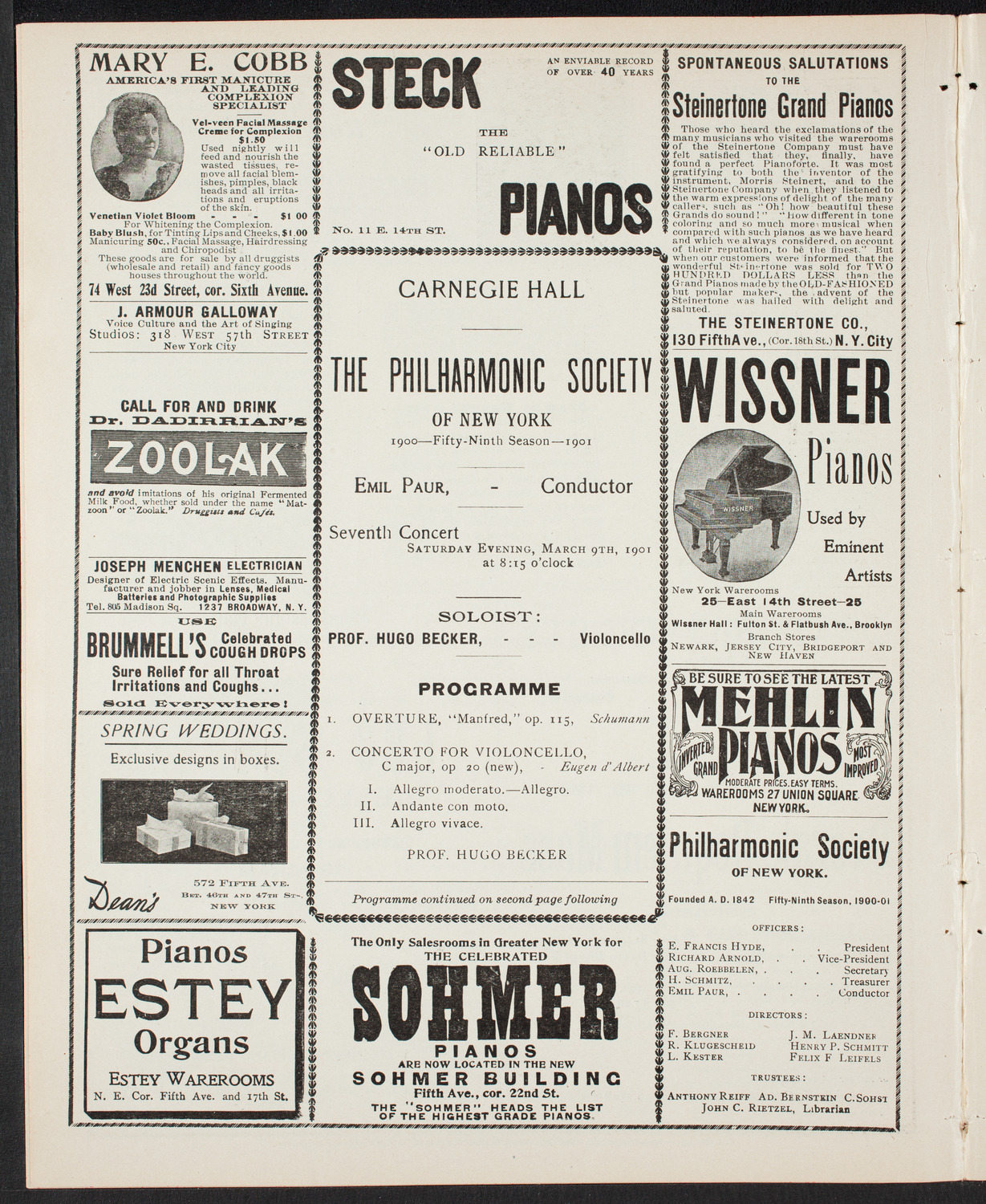 New York Philharmonic, March 9, 1901, program page 4