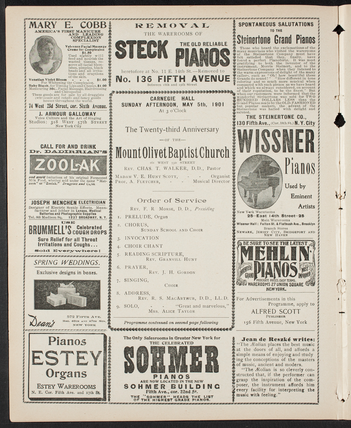 Anniversary Program of Mount Olivet Baptist Church, May 5, 1901, program page 4