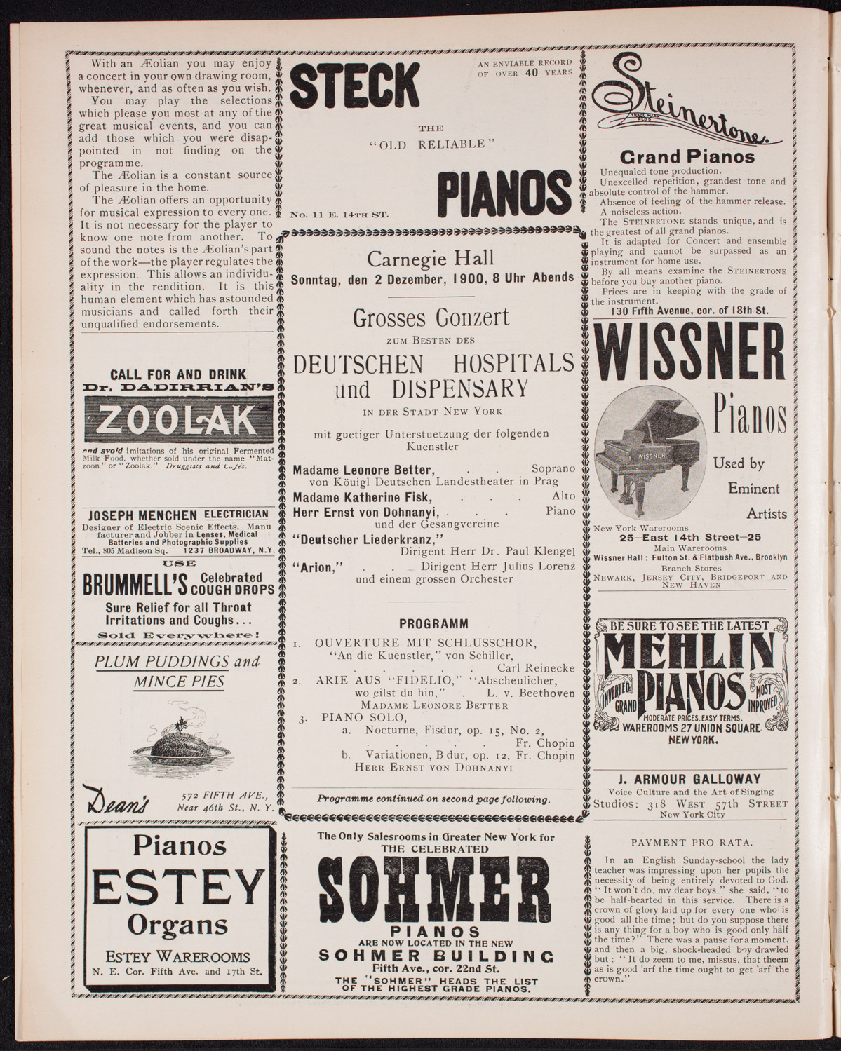 Benefit: German Hospital and Dispensary, December 2, 1900, program page 4