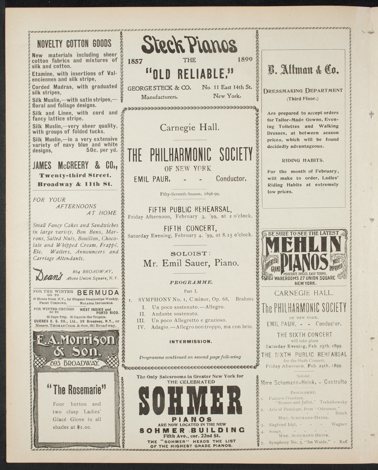 New York Philharmonic, February 3, 1899, program page 4