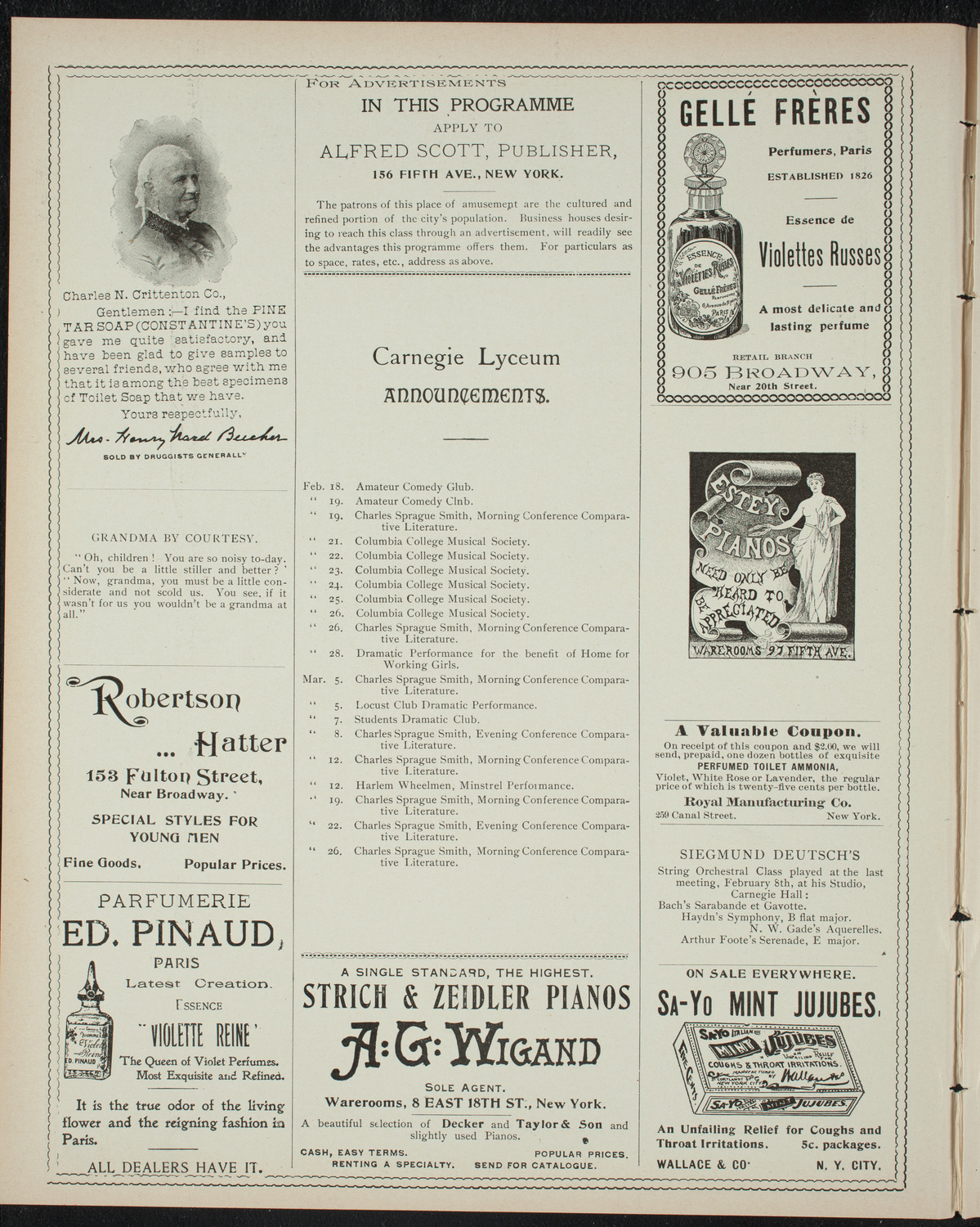 Amateur Comedy Club, February 17, 1898, program page 2