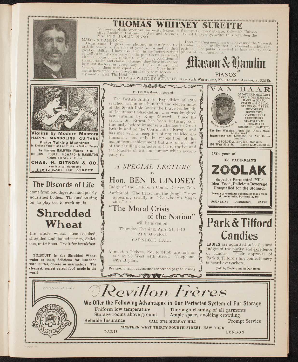 The Civic Forum, featuring Sir Ernest Shackleton, March 29, 1910, program page 7