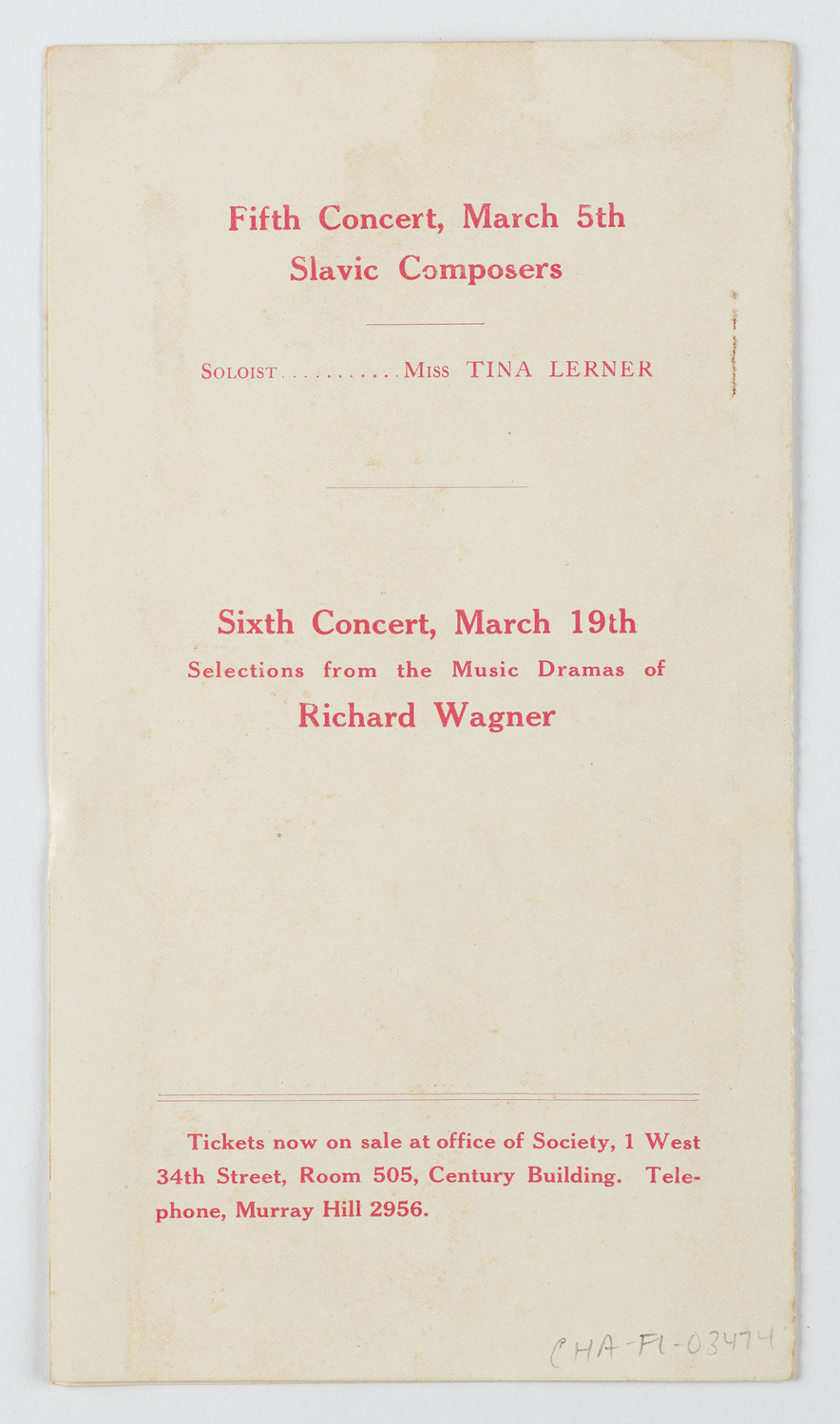 Symphony Concert for Young People, 1910