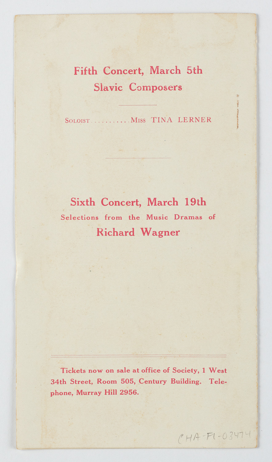 Symphony Concert for Young People, 1910