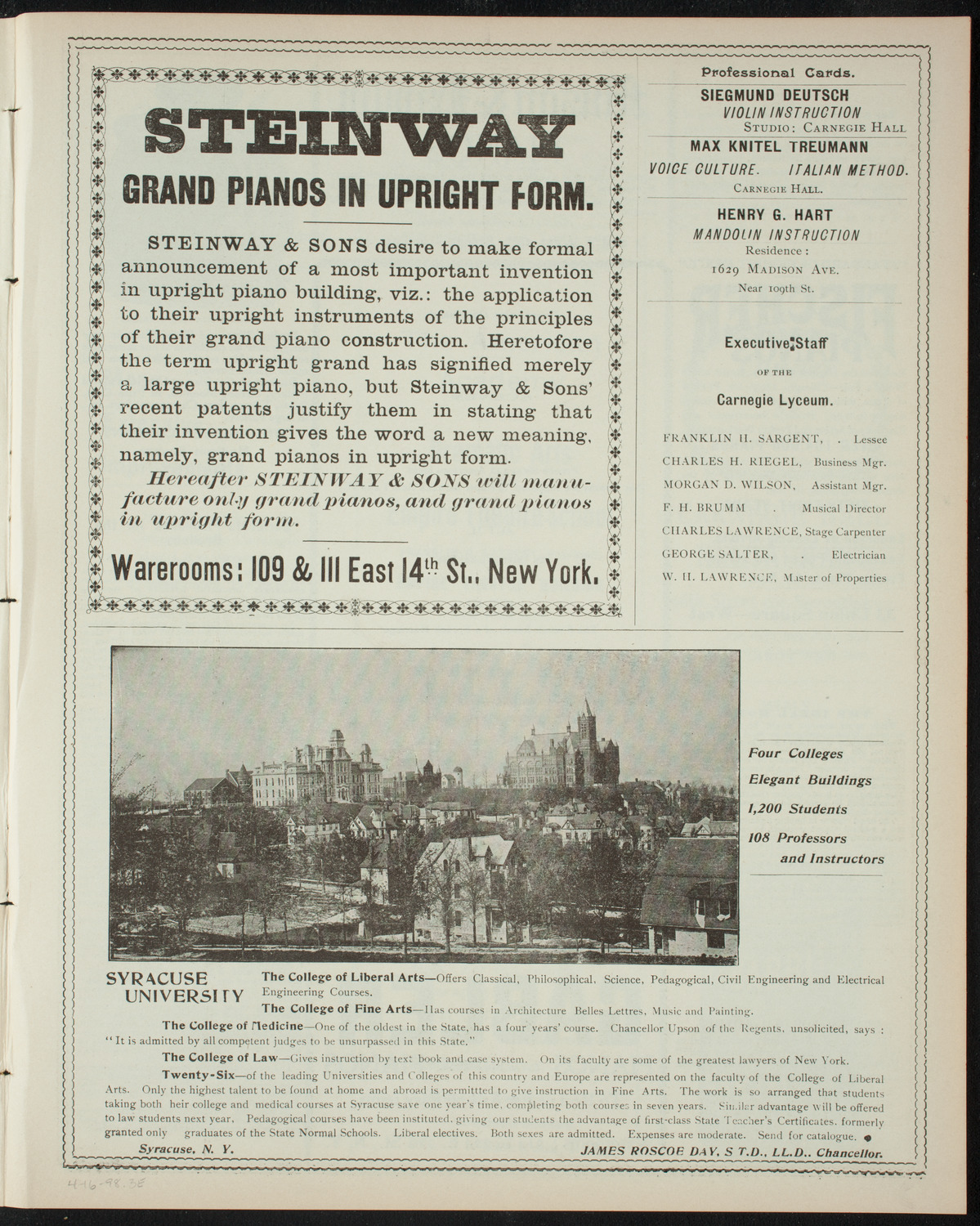 Amateur Comedy Club, April 16, 1898, program page 5