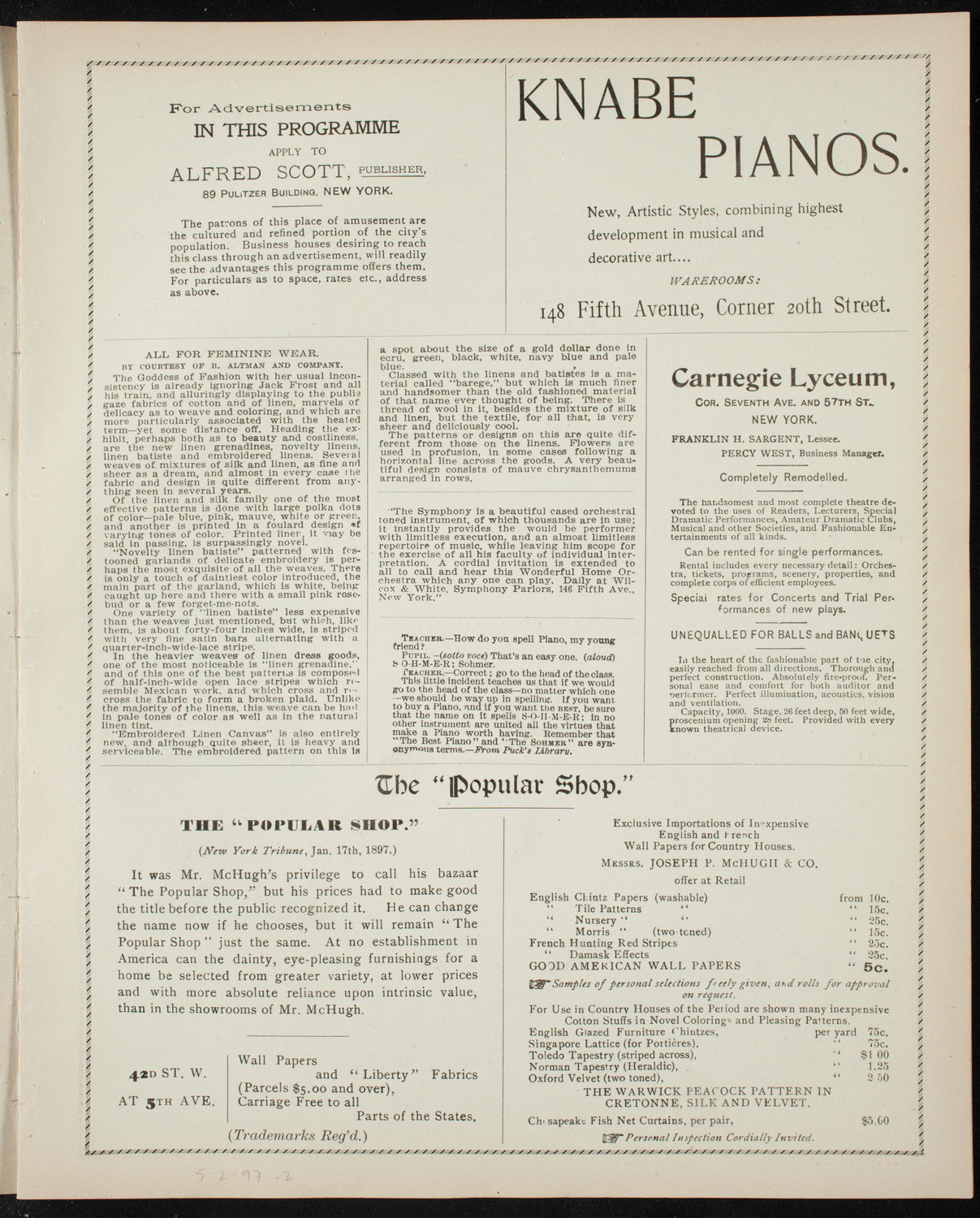 People's Choral Union and Singing Classes, May 2, 1897, program page 3