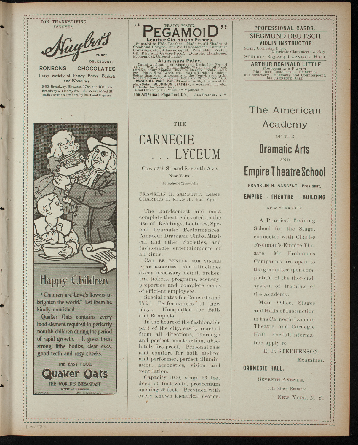 Shakespeare Recital: The Tempest, November 25, 1898, program page 7