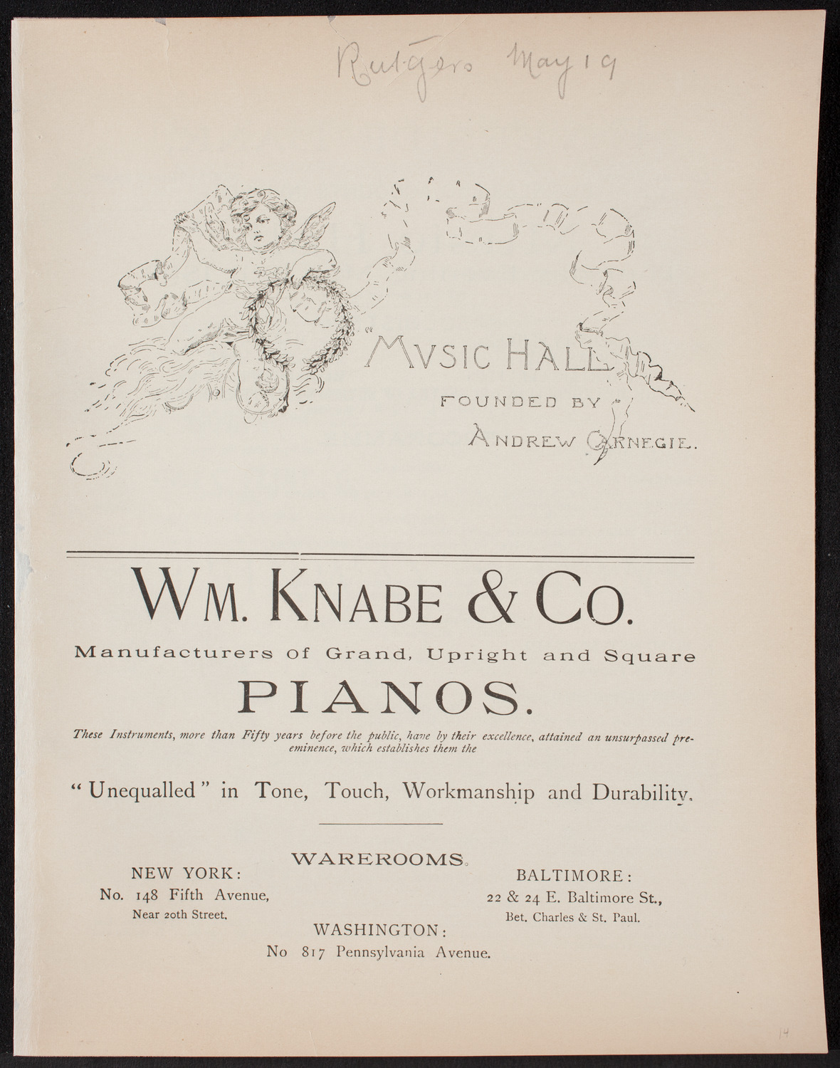 Rutgers Female College of the City of New York, May 19, 1892, program page 1