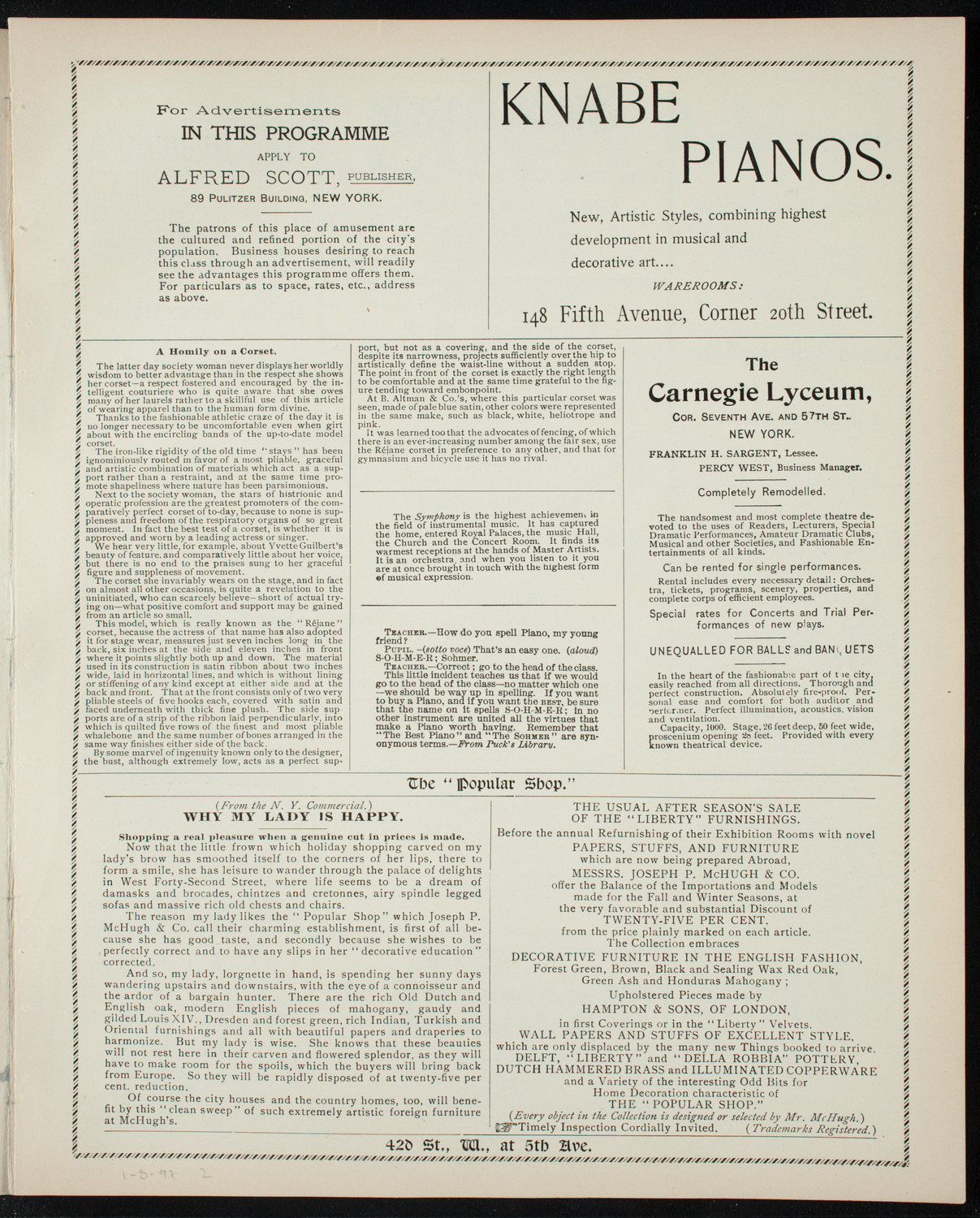 New York Philharmonic, January 8, 1897, program page 3