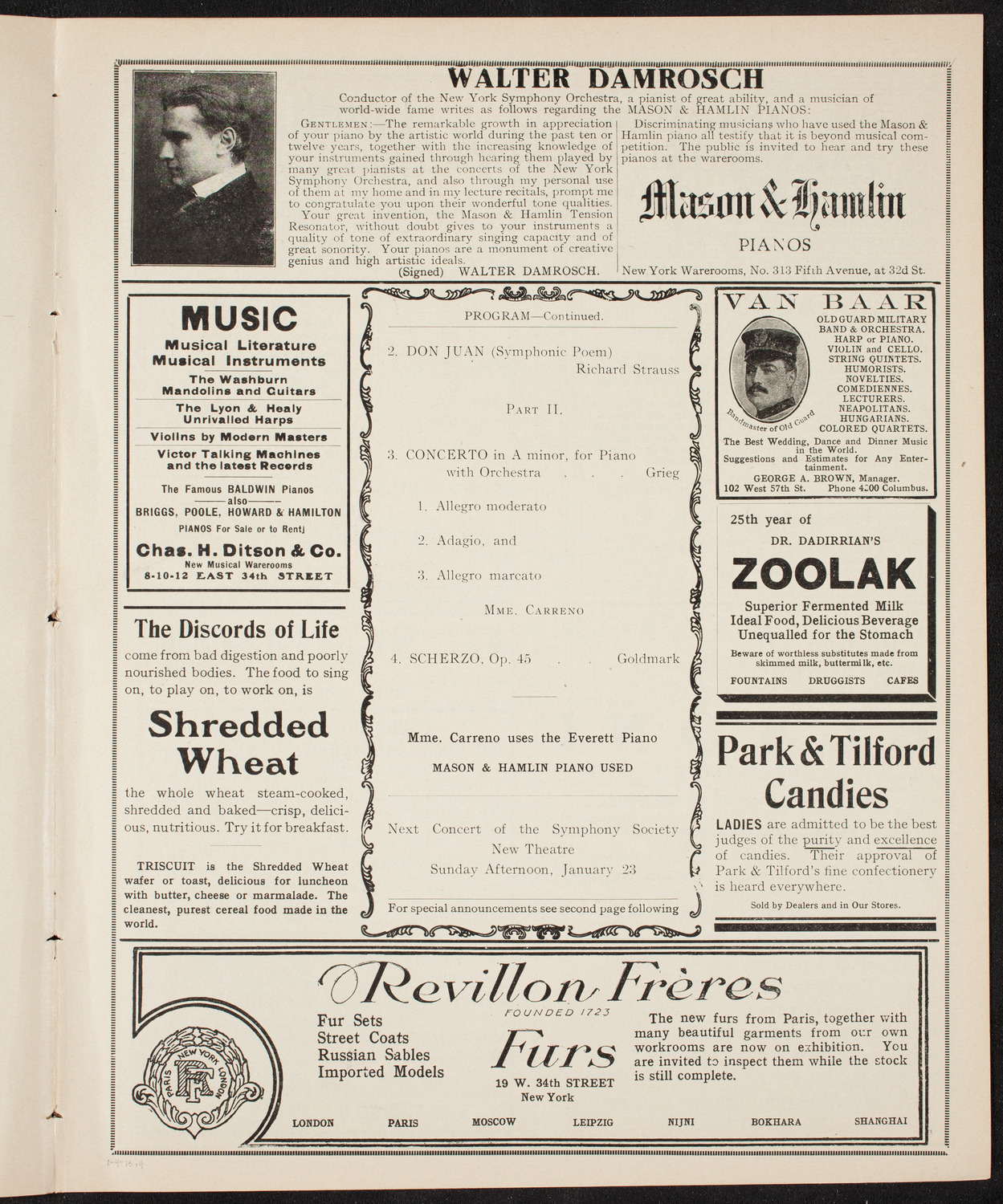 New York Symphony Orchestra, January 4, 1910, program page 7
