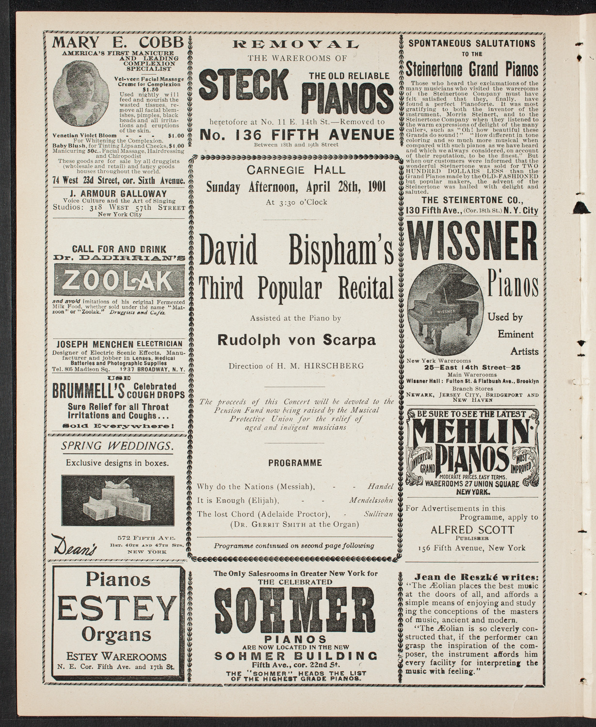 David Bispham, Baritone, April 28, 1901, program page 4