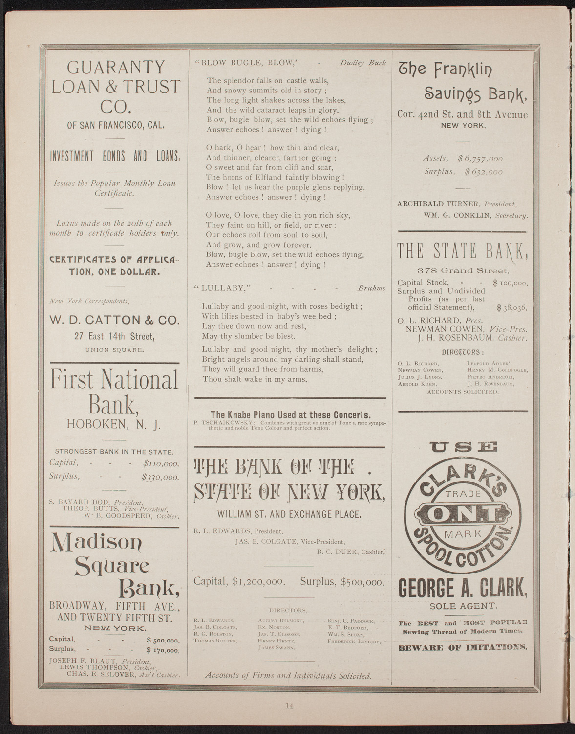 New York Banks' Glee Club, February 21, 1893, program page 14