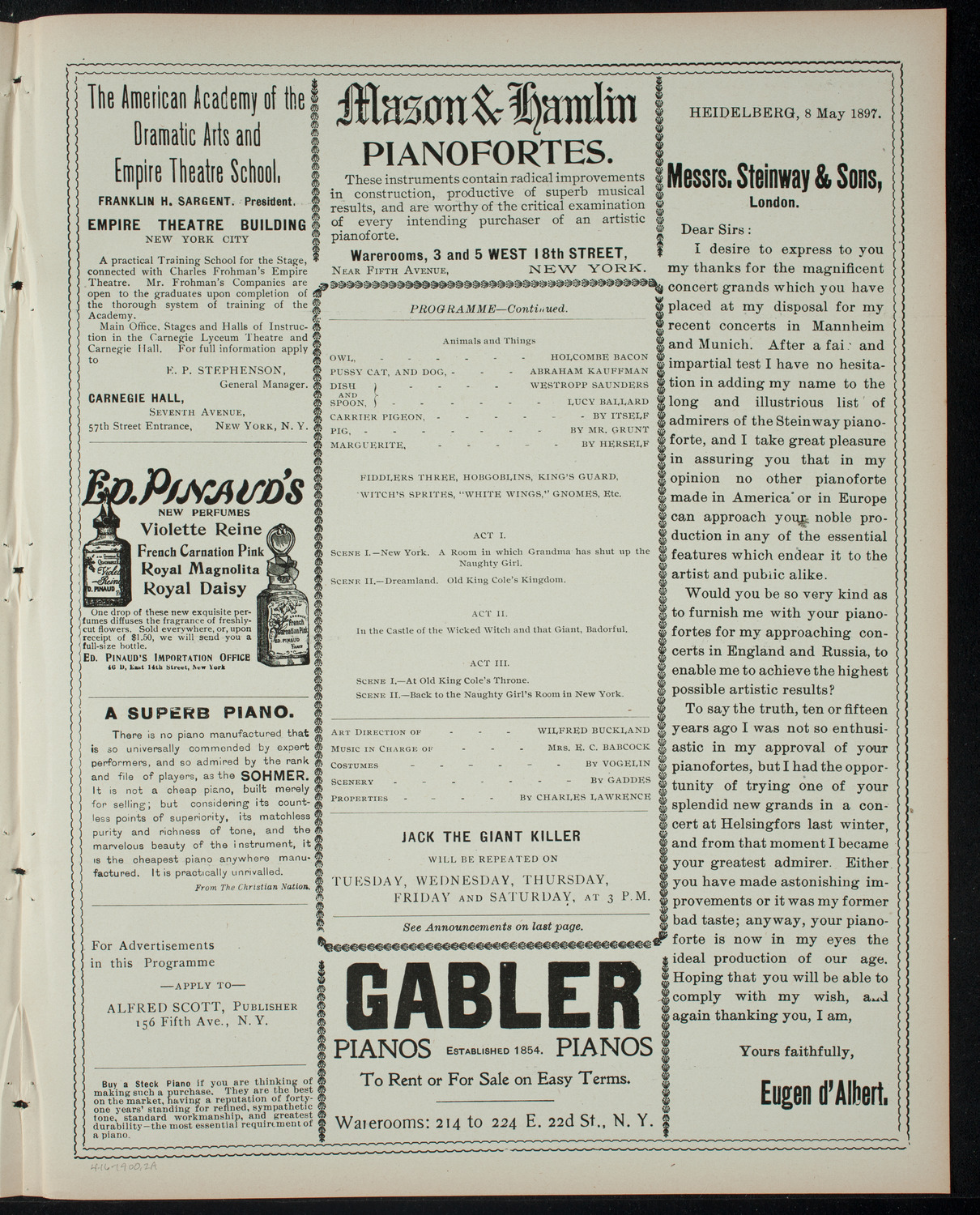 Jack the Giant Killer, April 16, 1900, program page 3