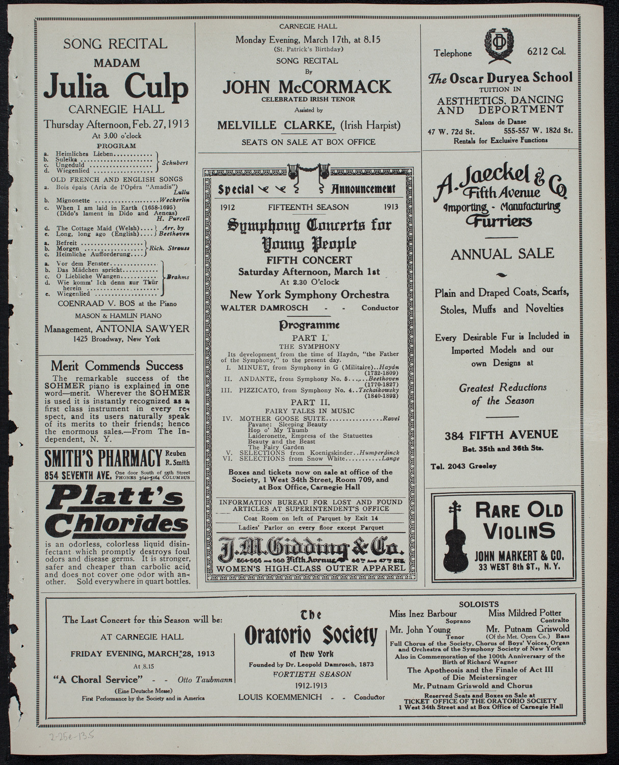 Maximillian Pilzer, Violin, February 25, 1913, program page 9