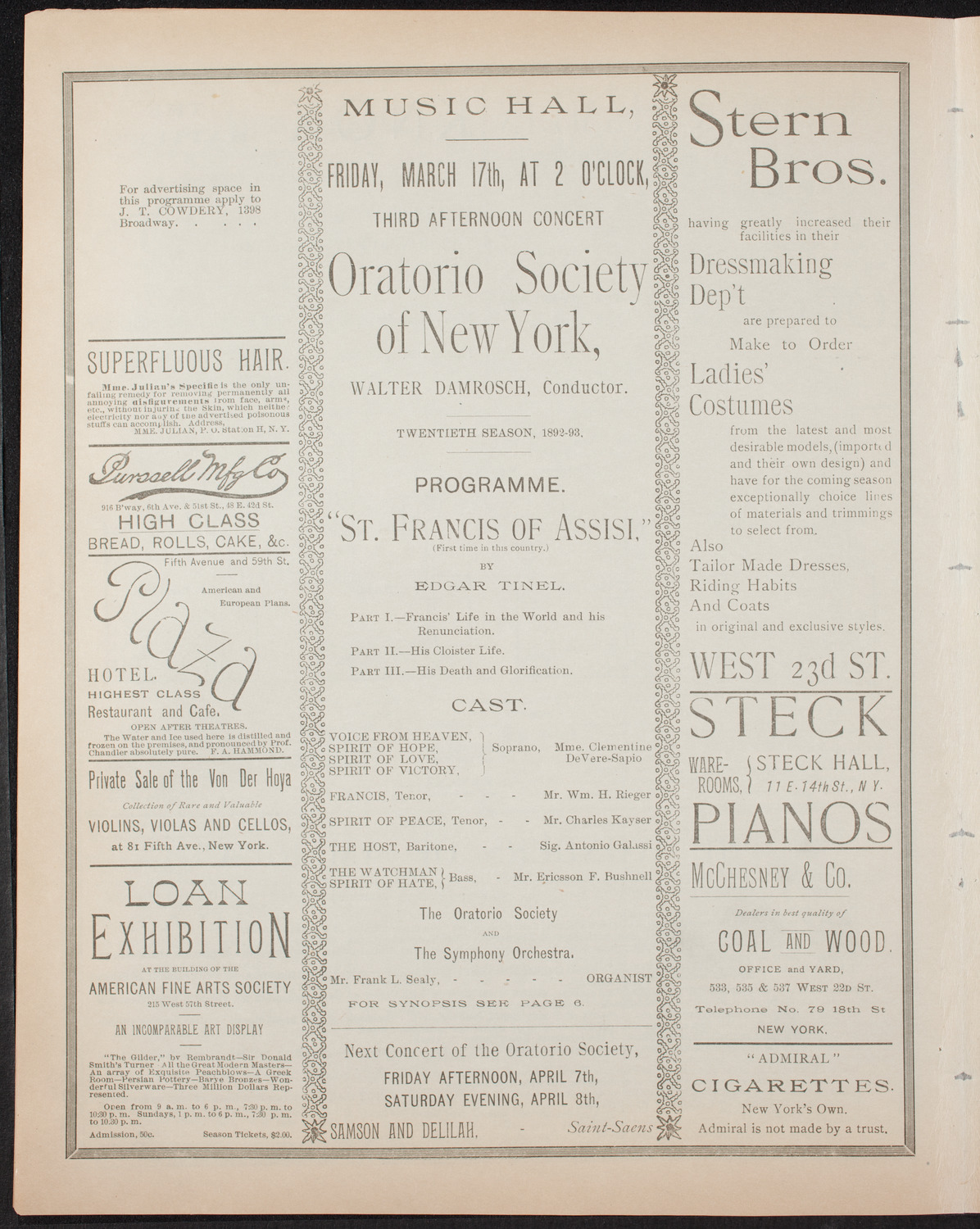 Oratorio Society of New York, March 17, 1893, program page 4