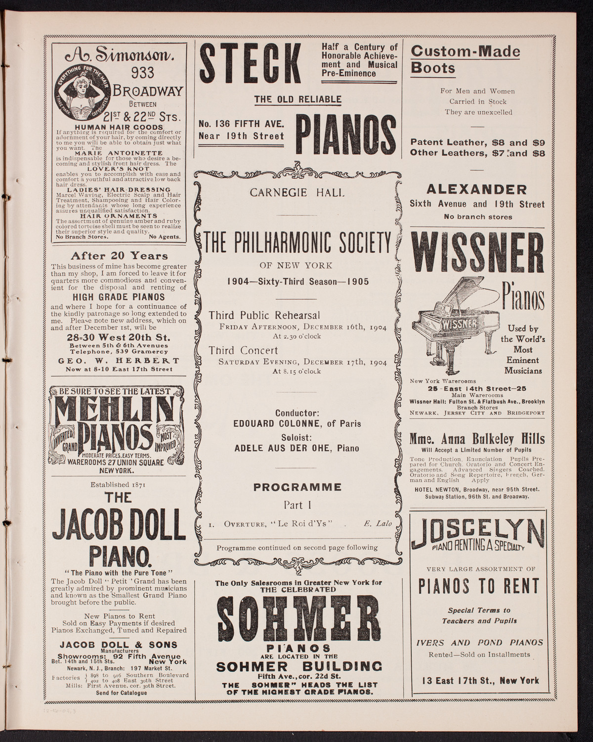 New York Philharmonic, December 16, 1904, program page 5