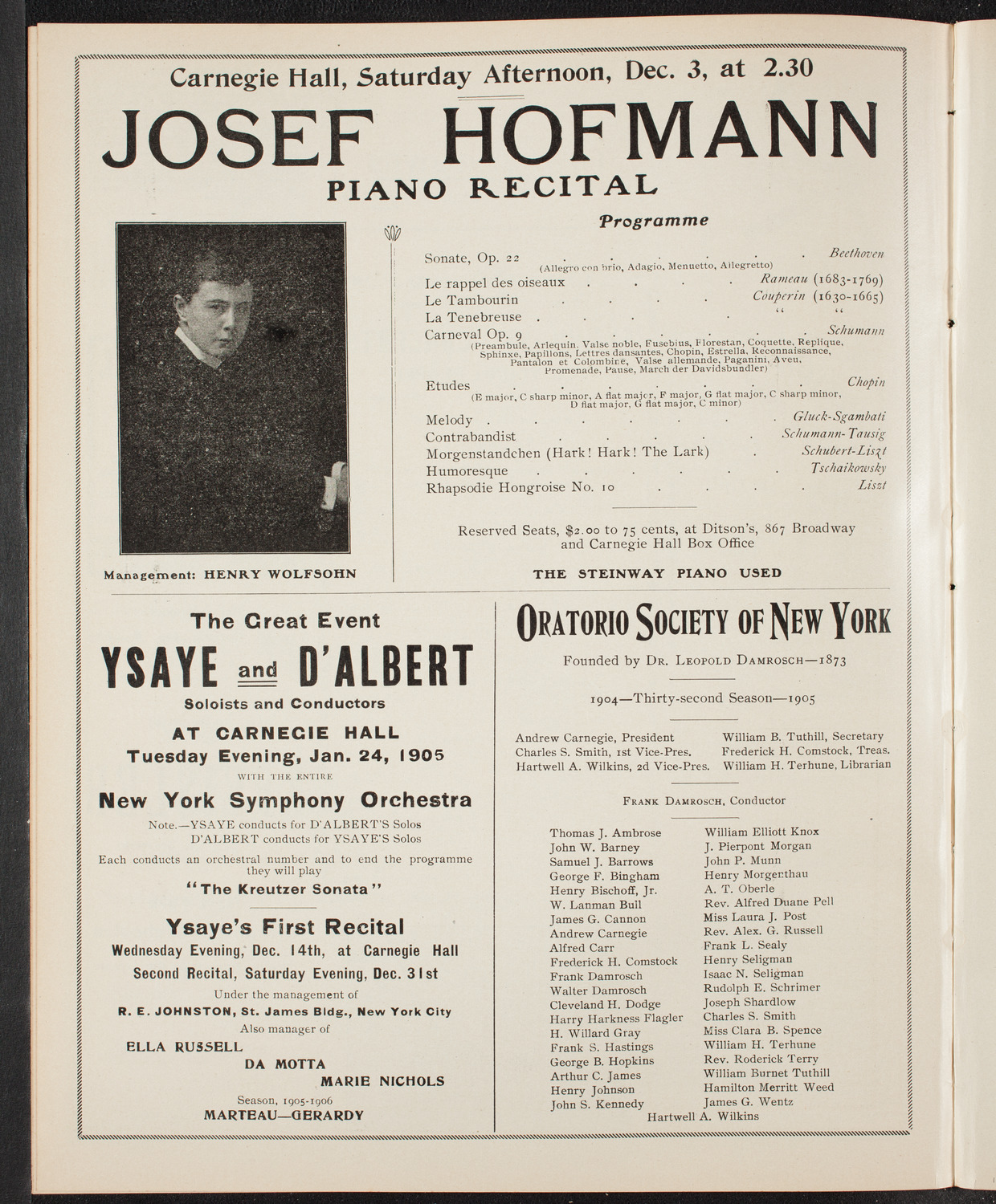 Oratorio Society of New York, December 1, 1904, program page 10