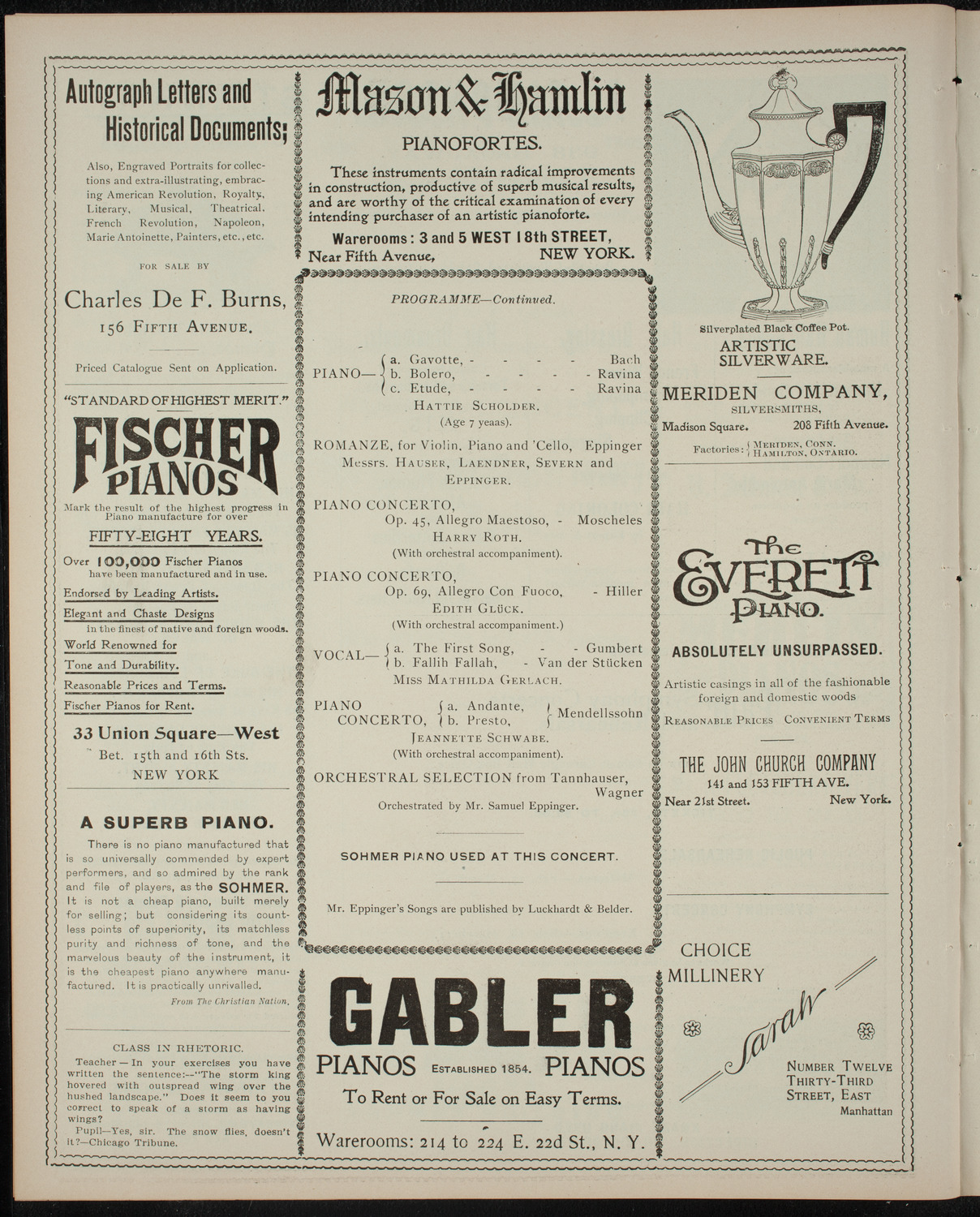 Eppinger Conservatory of Music Student Recital, January 11, 1899, program page 6