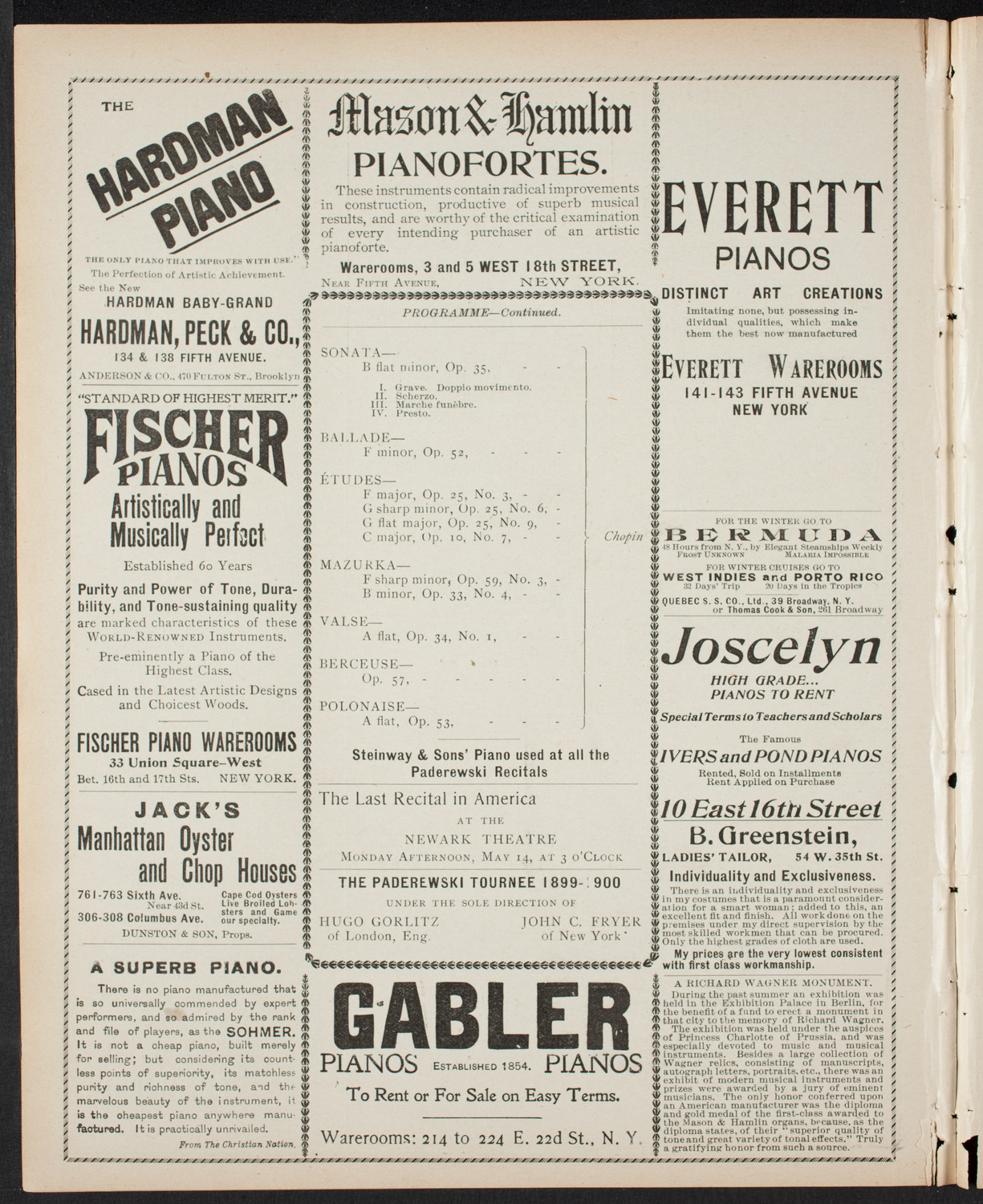 Ignacy Jan Paderewski, Piano, May 12, 1900, program page 6