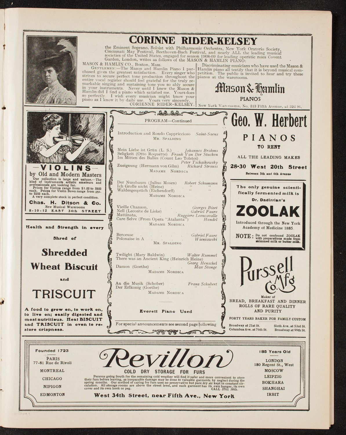 Lillian Nordica, Soprano, March 23, 1909, program page 7