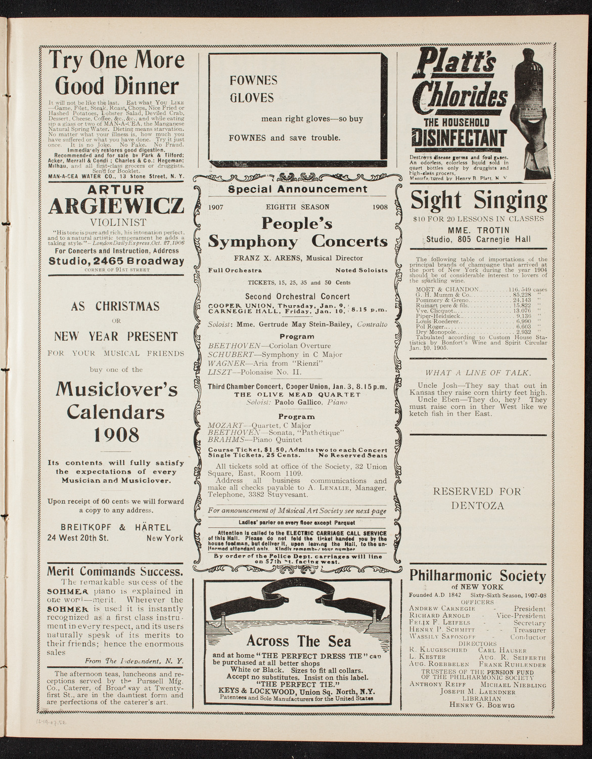 Musical Art Society of New York, December 19, 1907, program page 9