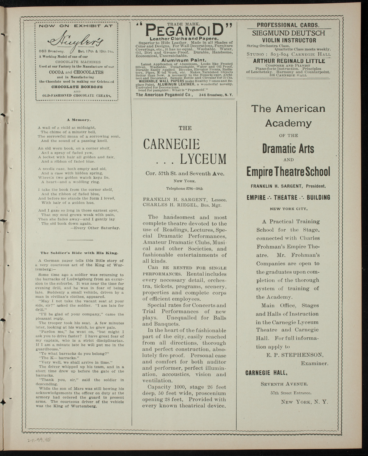 Amateur Comedy Club, February 11, 1899, program page 7