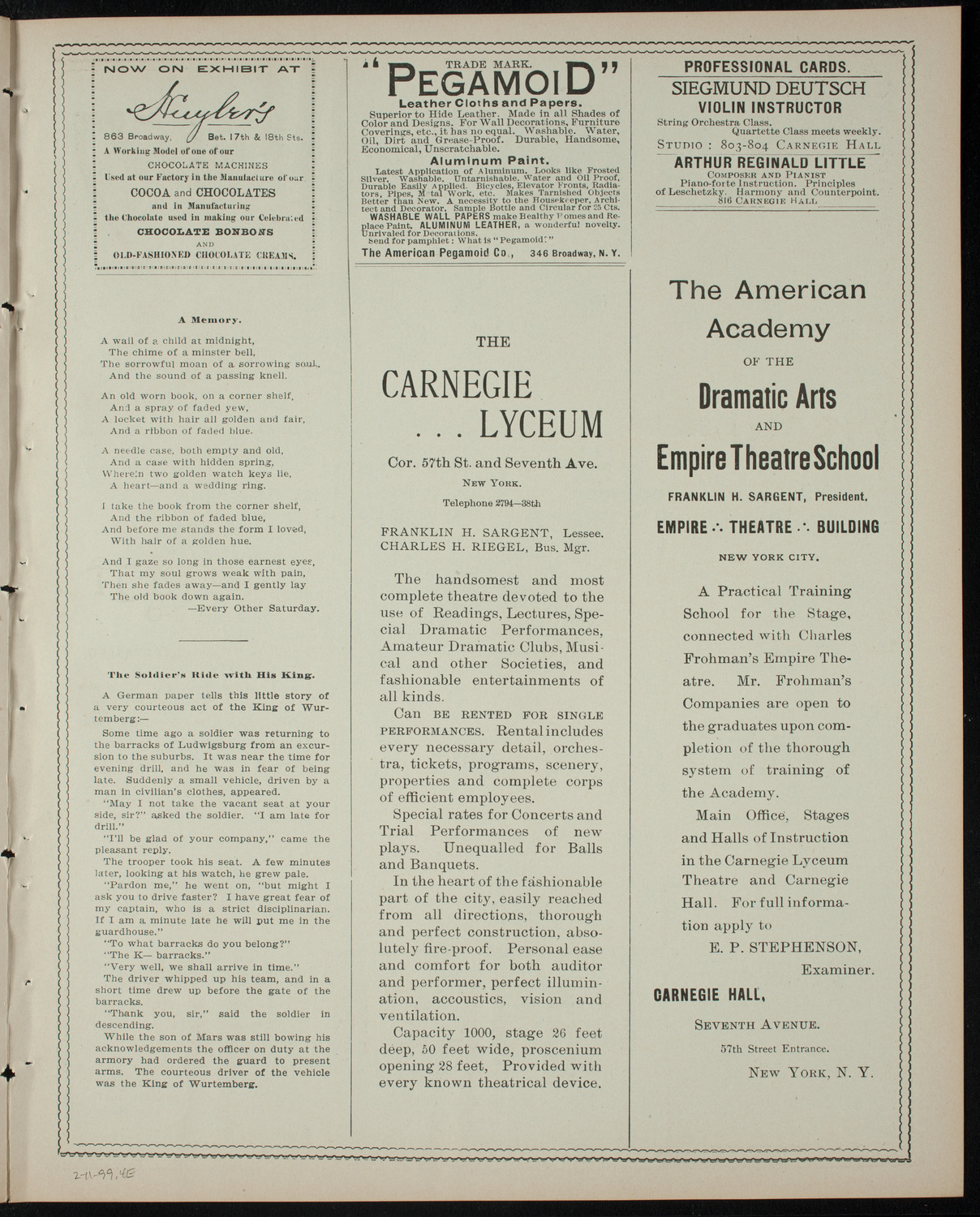 Amateur Comedy Club, February 11, 1899, program page 7