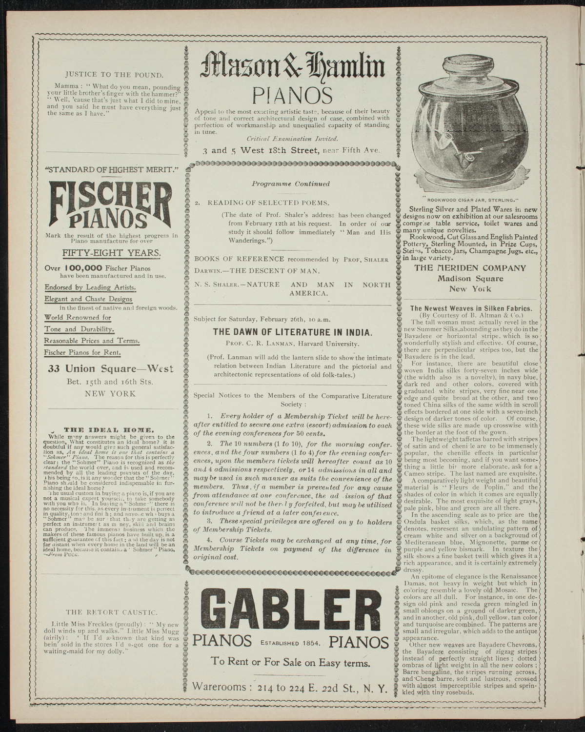 Comparative Literature Society Saturday Morning Conference, February 19, 1898, program page 6