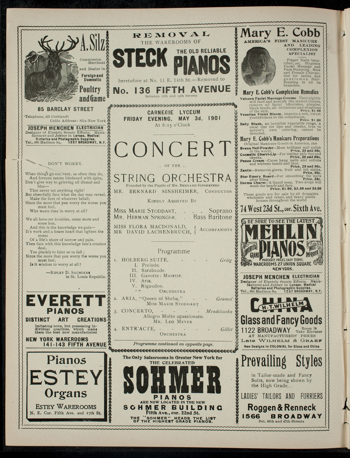Concert of the String Orchestra Founded by Pupils of Mr. Bernard Sinsheimer, May 3, 1901, program page 2