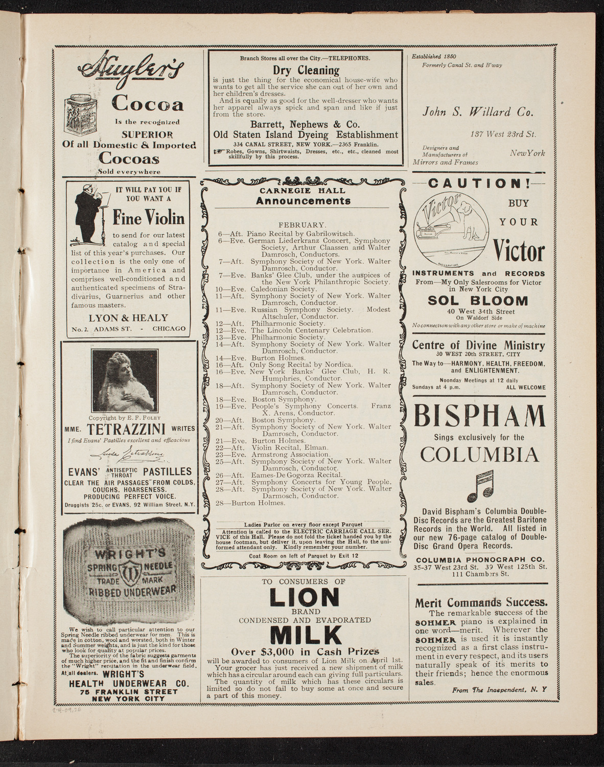 Oratorio Society of New York, February 4, 1909, program page 3