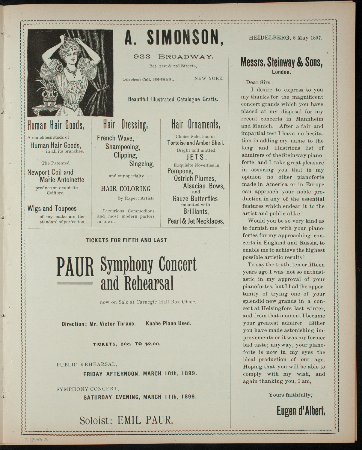 Columbia University Musical Society, February 27, 1899, program page 5