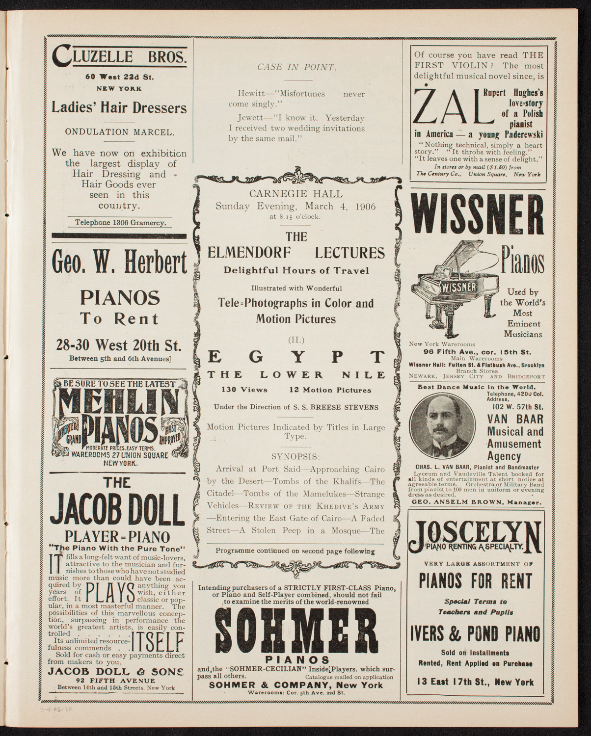 Elmendorf Lecture: Egypt, March 4, 1906, program page 5