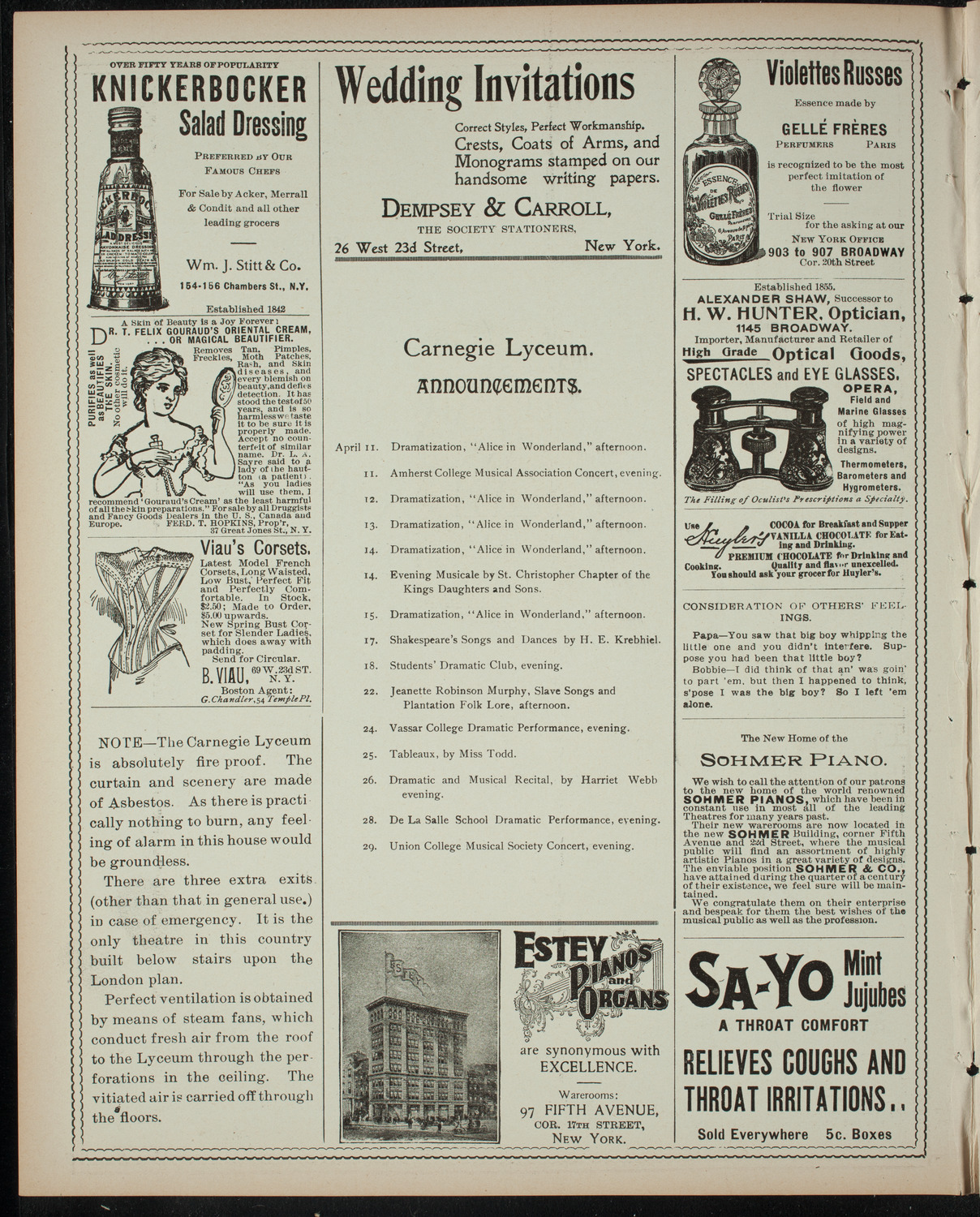 Alice in Wonderland, April 10, 1899, program page 2