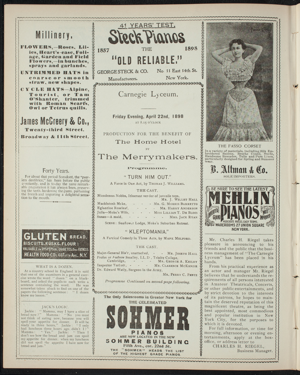 The Merrymakers, April 22, 1898, program page 4