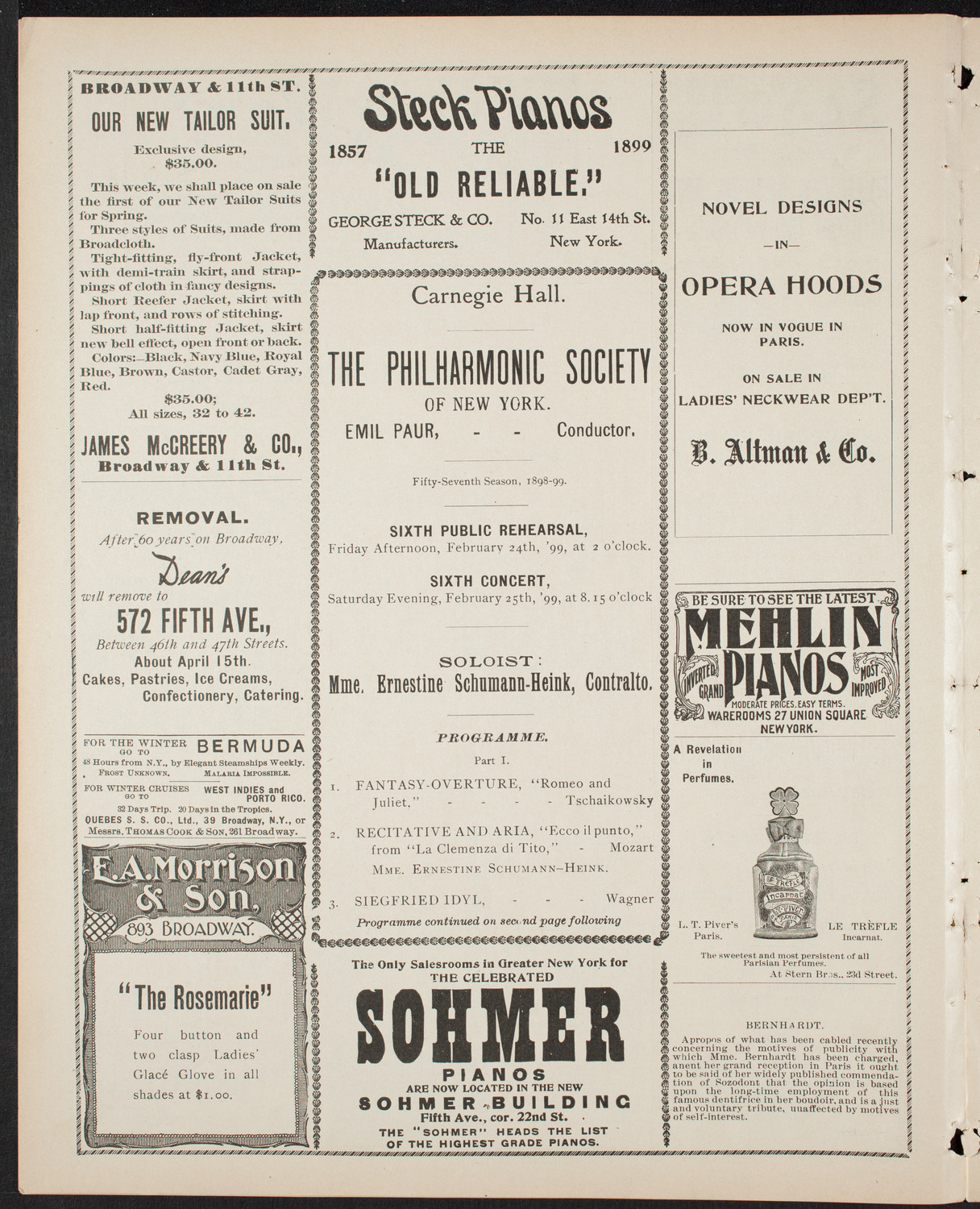 New York Philharmonic, February 24, 1899, program page 4