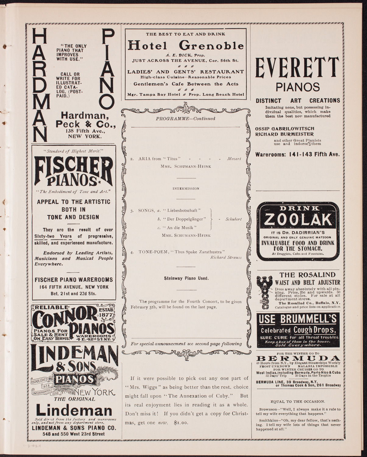 Wetzler Symphony Orchestra, January 3, 1903, program page 7