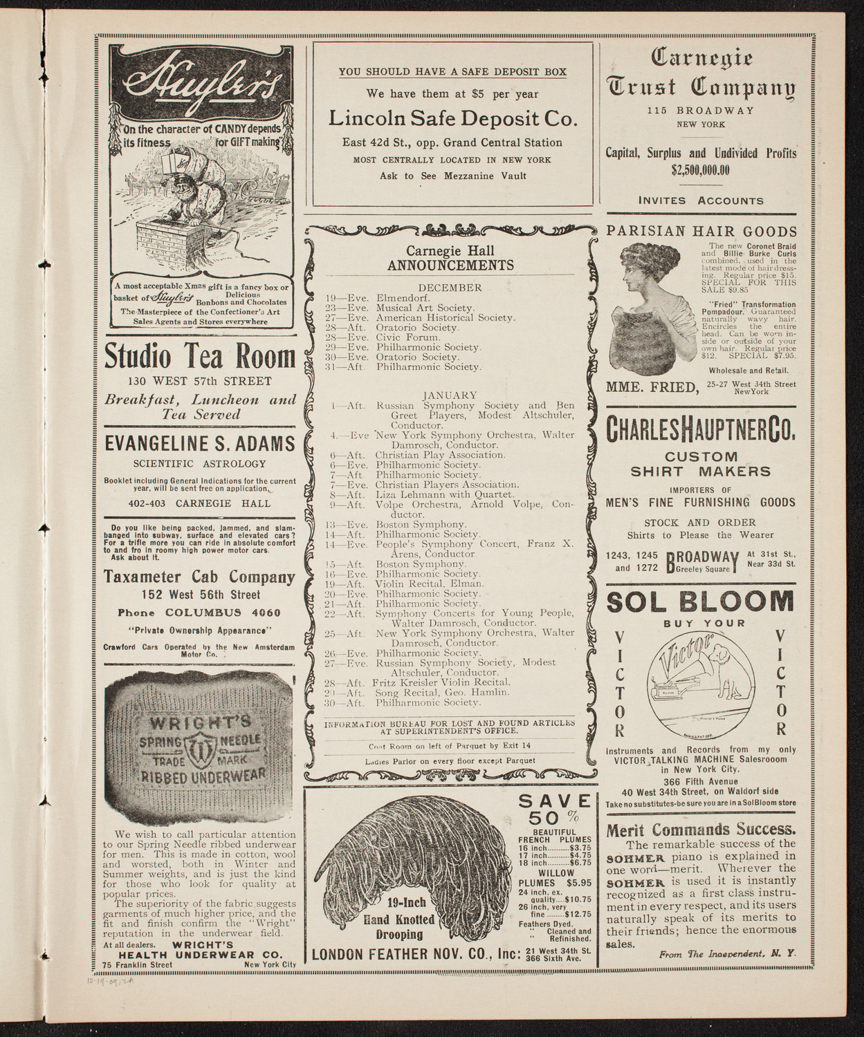 Lillian Nordica, Soprano, and Teresa Carreño, Piano, December 19, 1909, program page 3