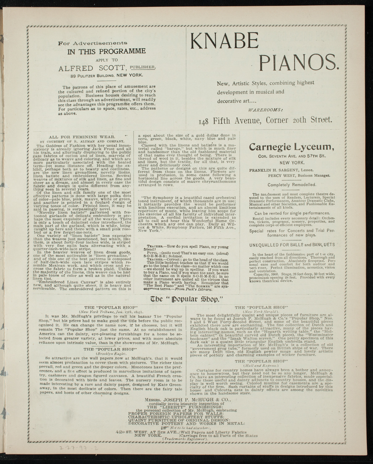 Lecture by William Jennings Bryan, February 27, 1897, program page 3