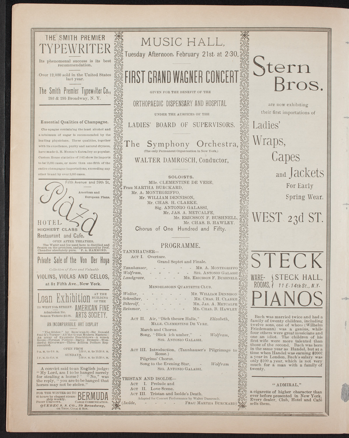 Grand Wagner Concert to Benefit the Orthopaedic Dispensary and Hospital, February 21, 1893, program page 4