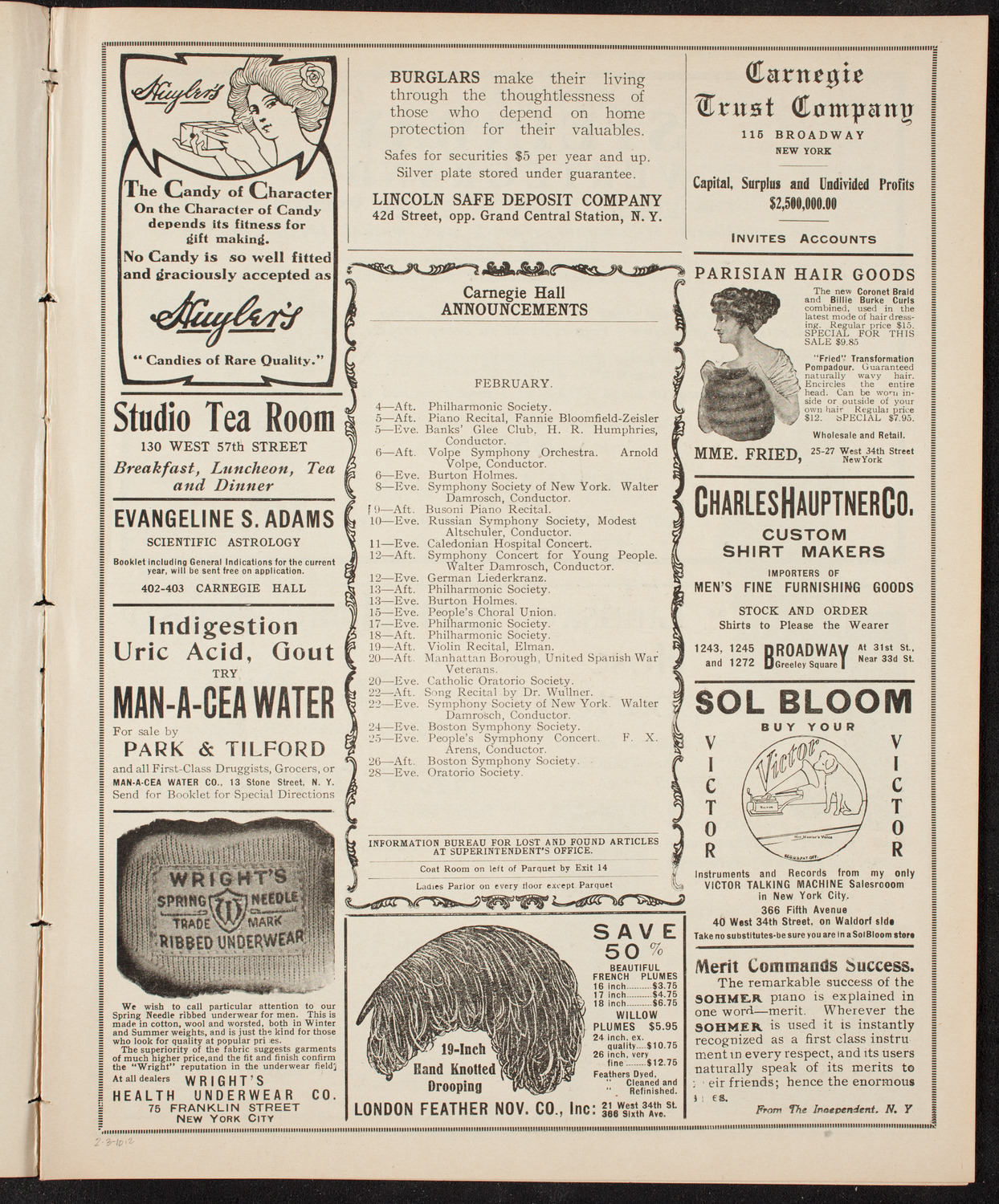 New York Philharmonic, February 3, 1910, program page 3
