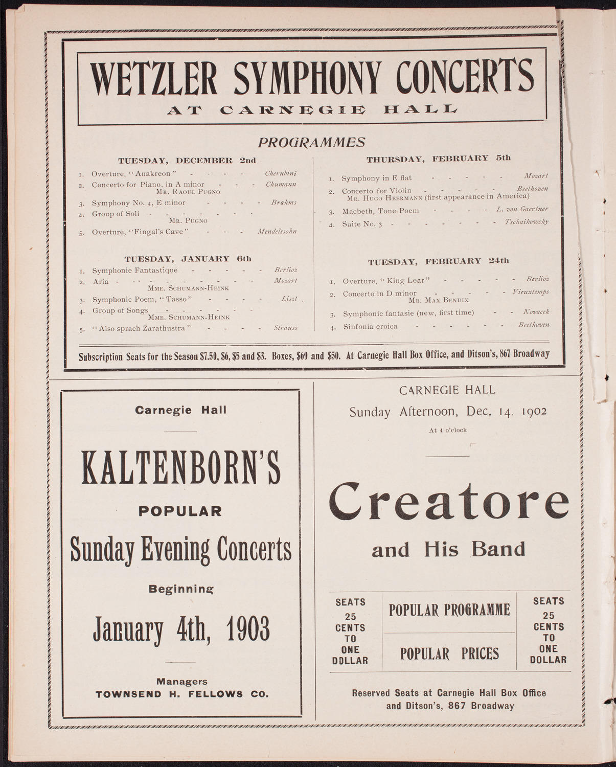 Philadelphia Orchestra, November 26, 1902, program page 8