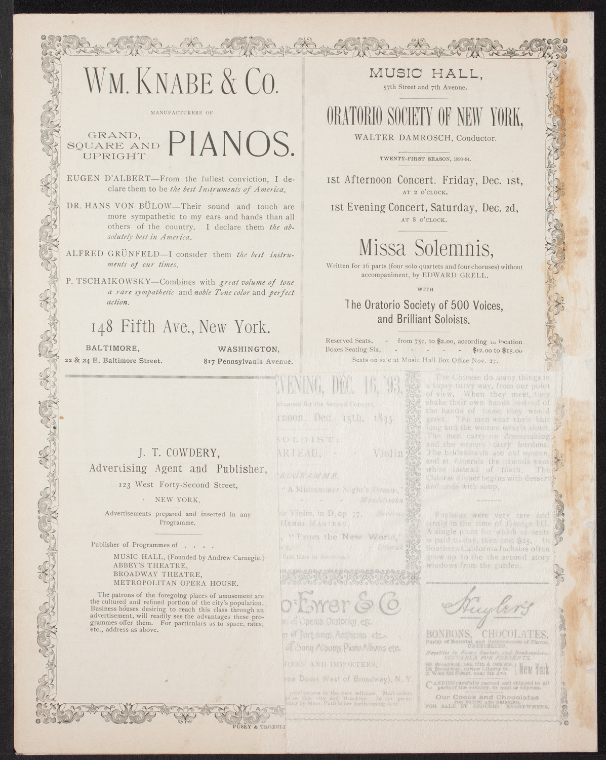 New York Philharmonic, November 18, 1893, program page 8