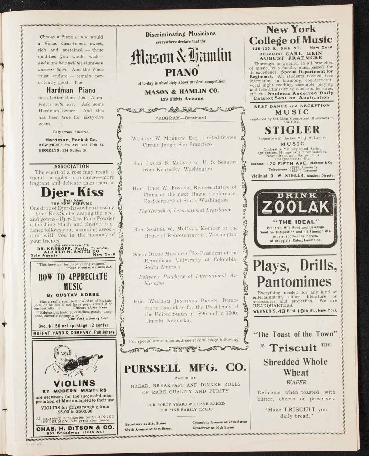 National Arbitration and Peace Congress, April 17, 1907, program page 7