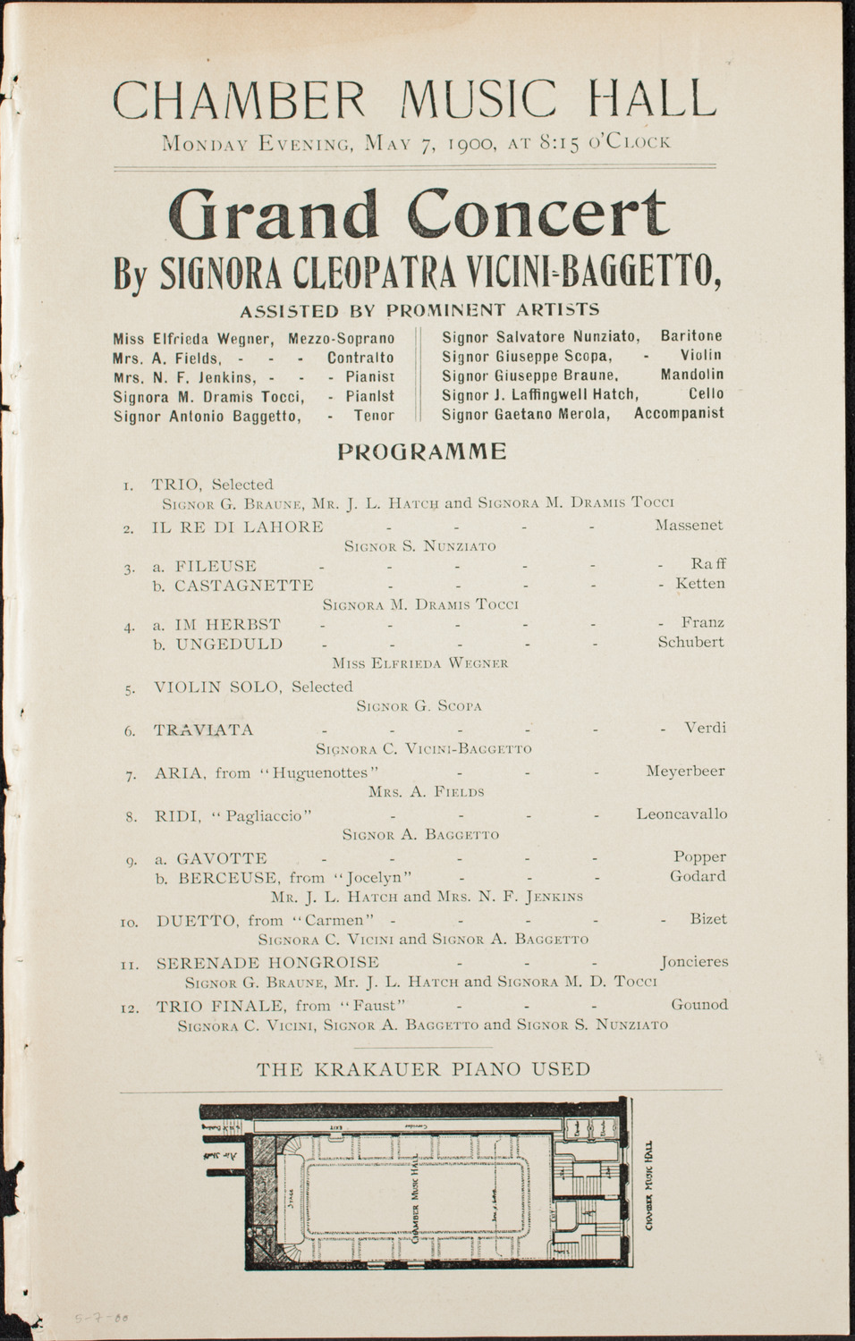 Cleopatra Vicini-Baggetto and Others, May 7, 1900, program page 1