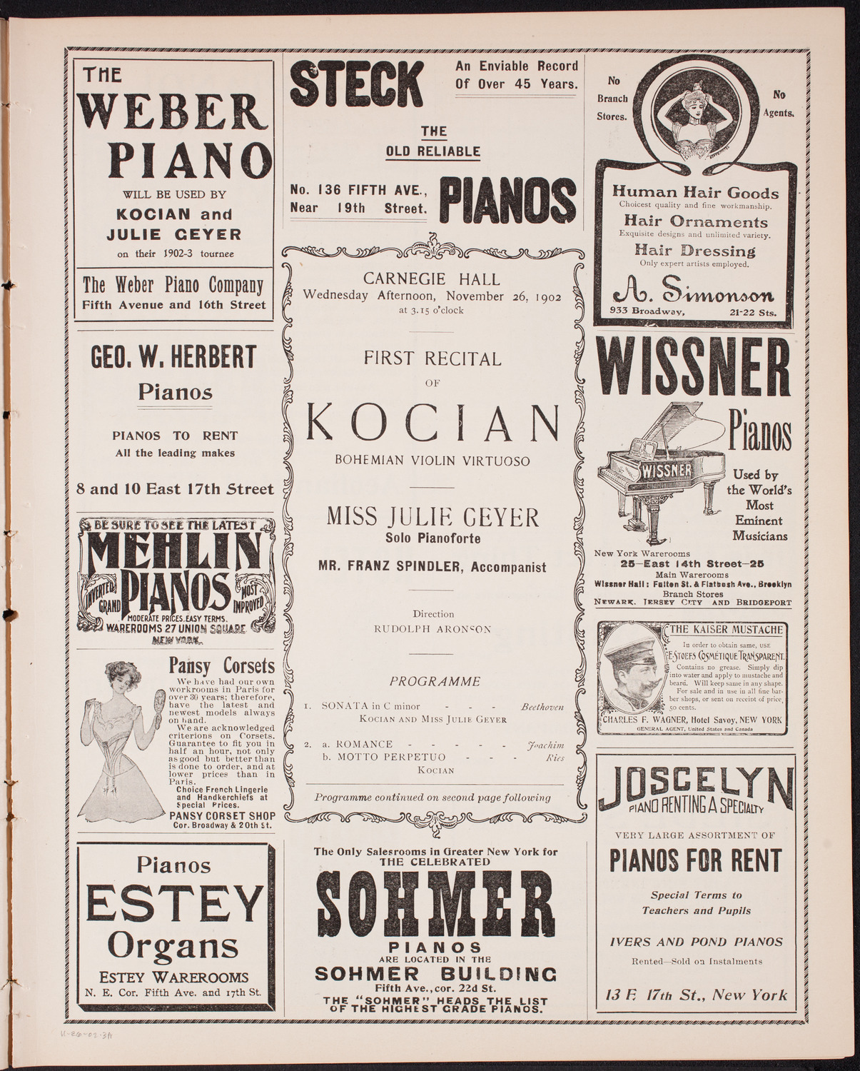 Jaroslav Kocian with Julie Geyer, November 26, 1902, program page 5