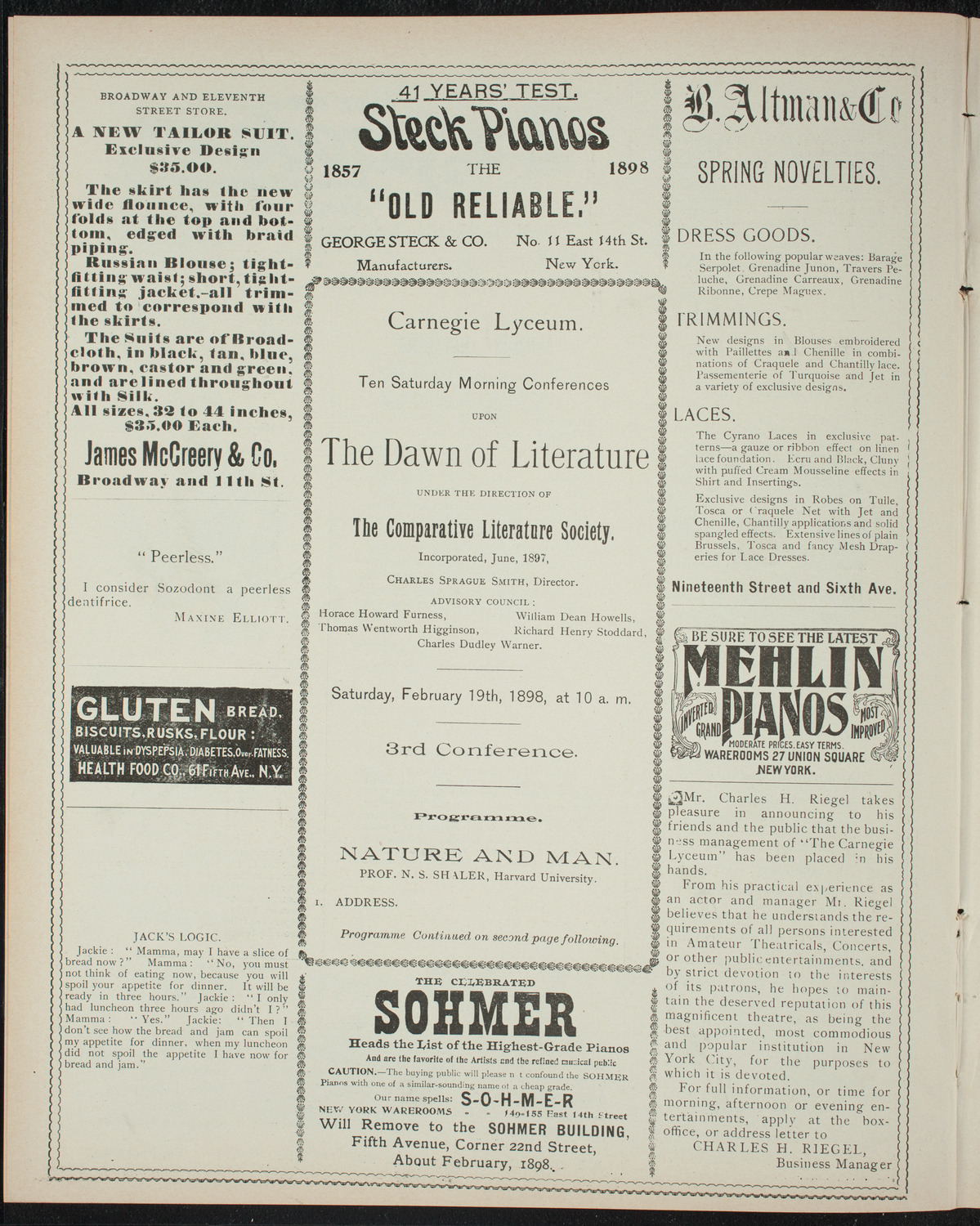 Comparative Literature Society Saturday Morning Conference, February 19, 1898, program page 4